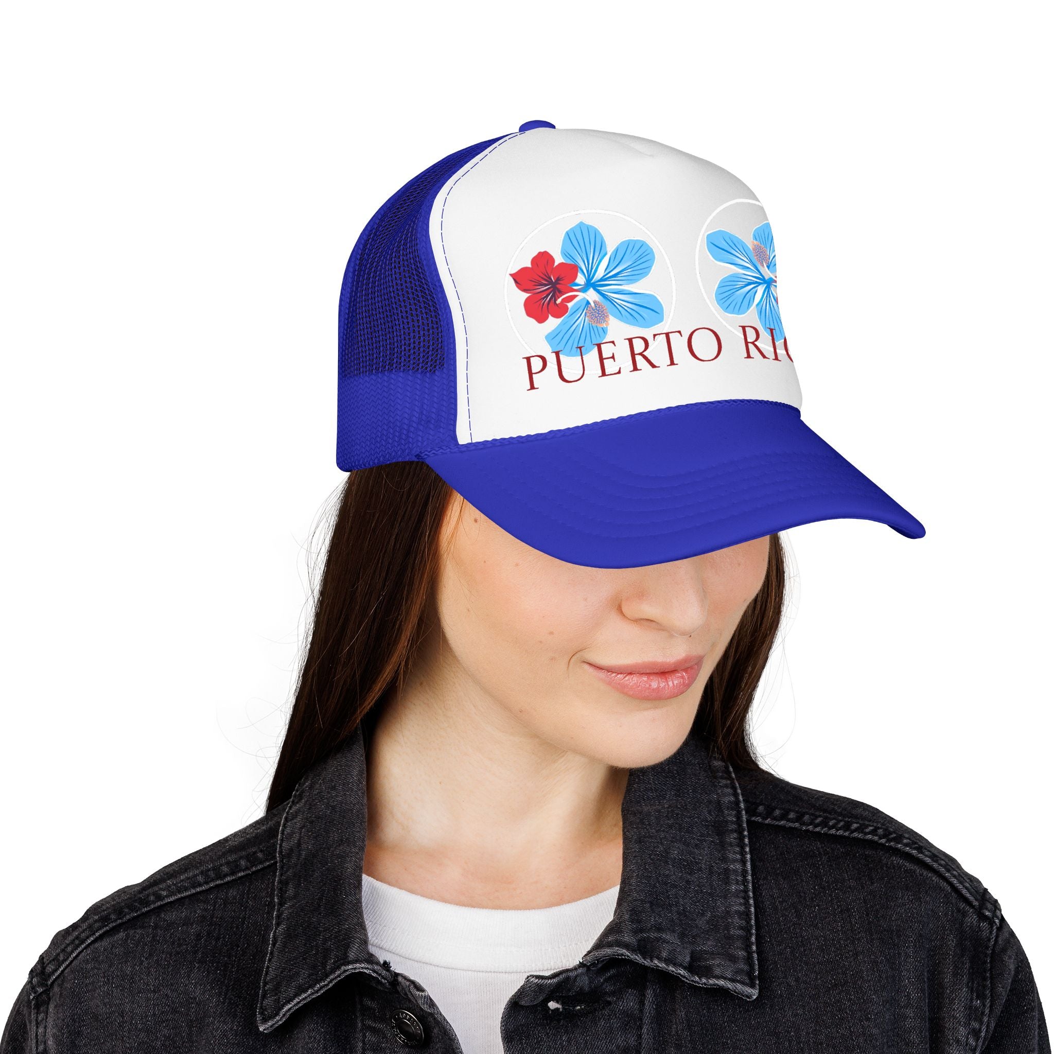 Puerto Rico Hibiscus Trucker Hat - Tropical Beach Foam Cap