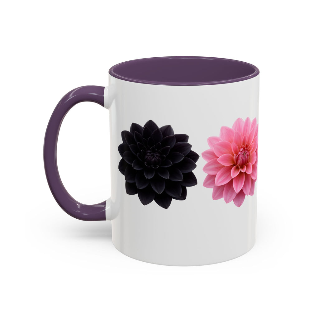 Pink & Black Dahlia Accent Coffee Mug — Floral 11/15oz Ceramic