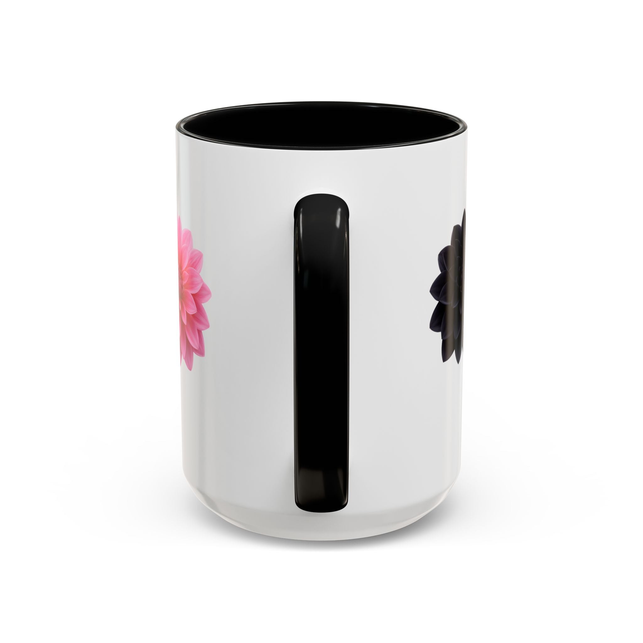 Pink & Black Dahlia Accent Coffee Mug — Floral 11/15oz Ceramic