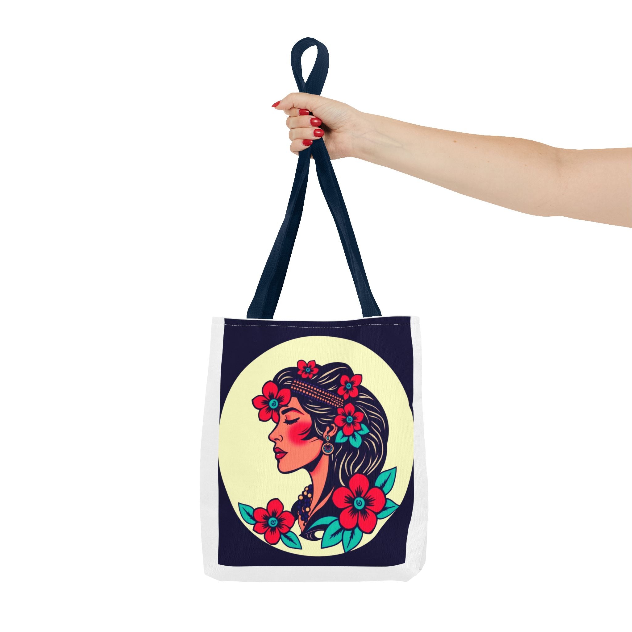 Floral Boho Woman Tote Bag — Retro Floral Portrait All-Over Print Tote