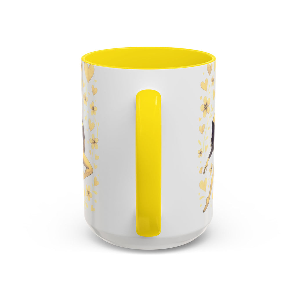 Ballet Dancer Accent Mug – Gold Hearts & Flowers Ceramic Coffee Cup (11/15oz)