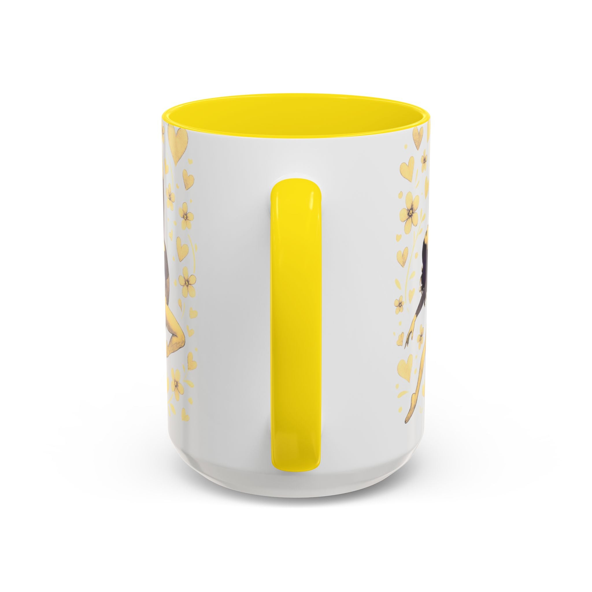 Ballet Dancer Accent Mug – Gold Hearts & Flowers Ceramic Coffee Cup (11/15oz)