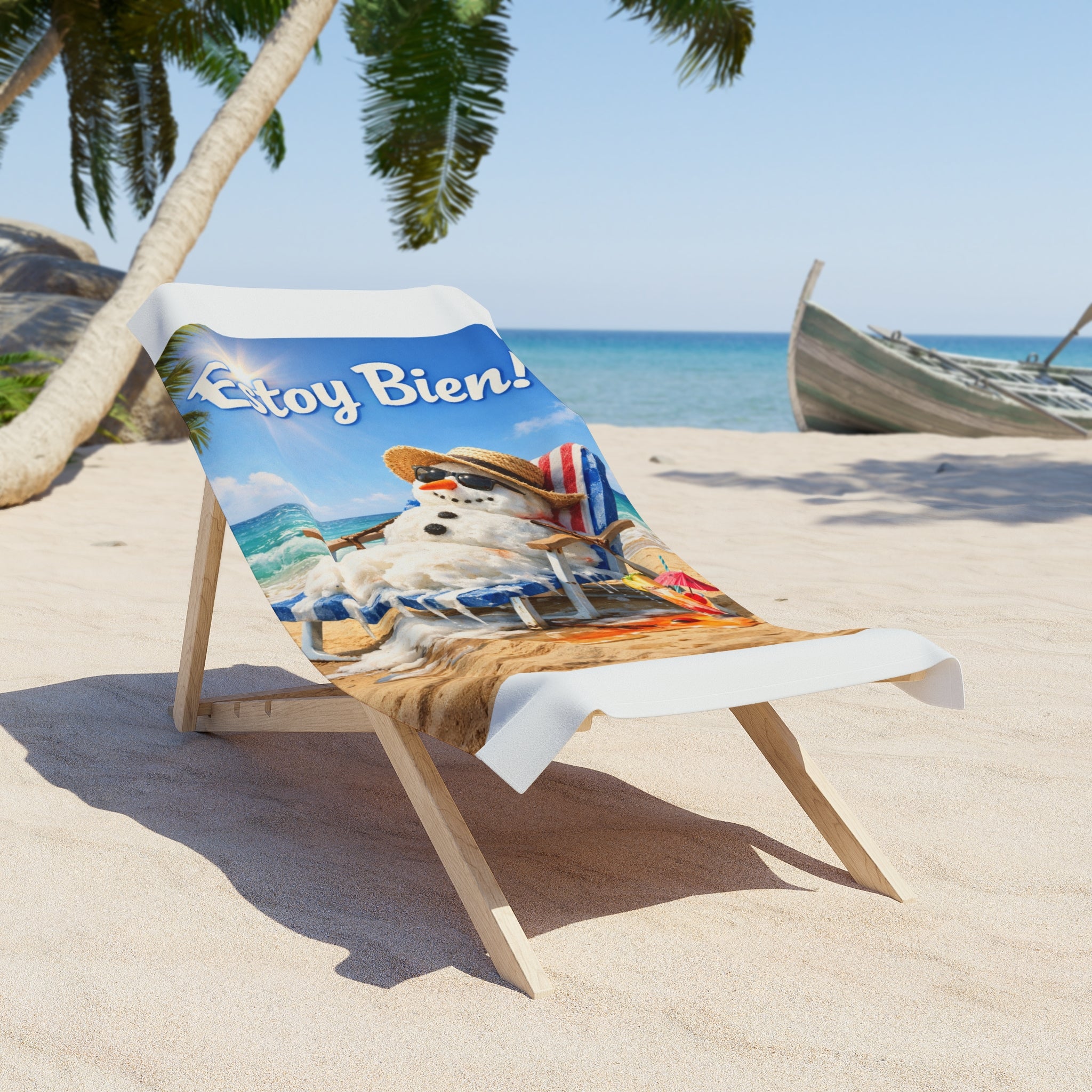 Beach Towel — "Estoy Bien!" Relaxing Beach Melting Snowman Print