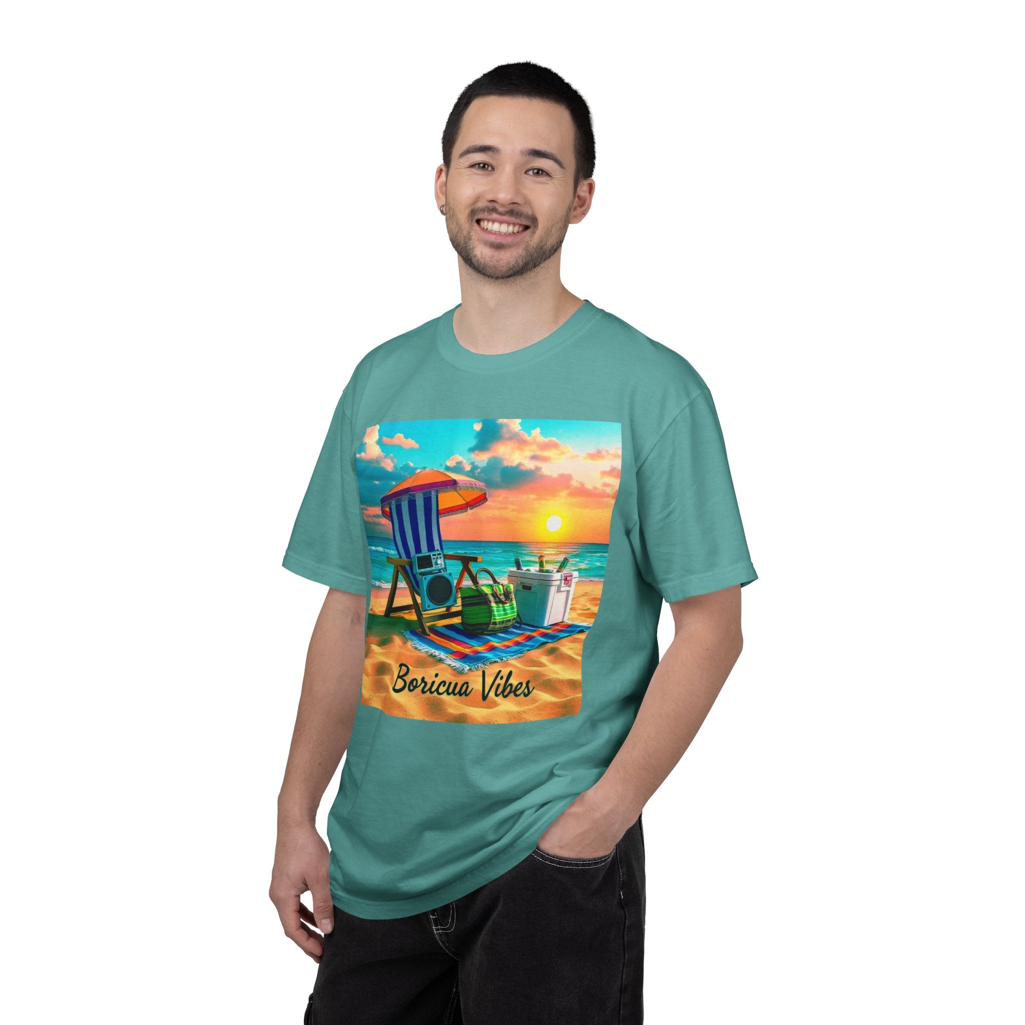 Boricua Vibes Beach T-Shirt — Puerto Rico Sunset Chair Graphic Tee