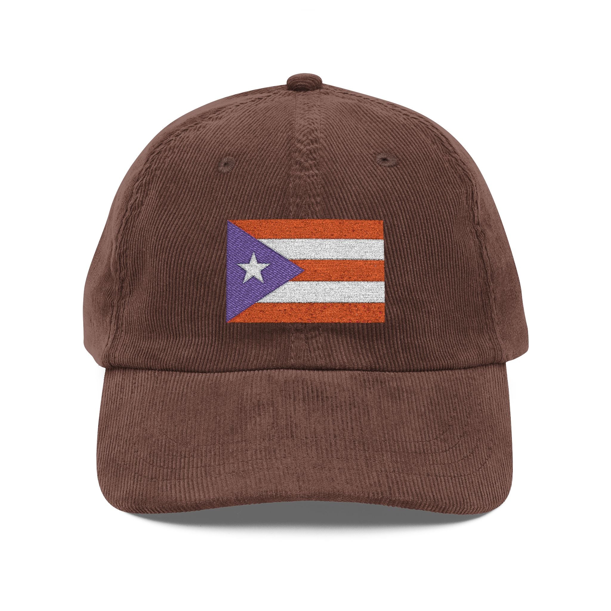 Vintage Corduroy Cap — Embroidered Puerto Rico Flag Themed Hat