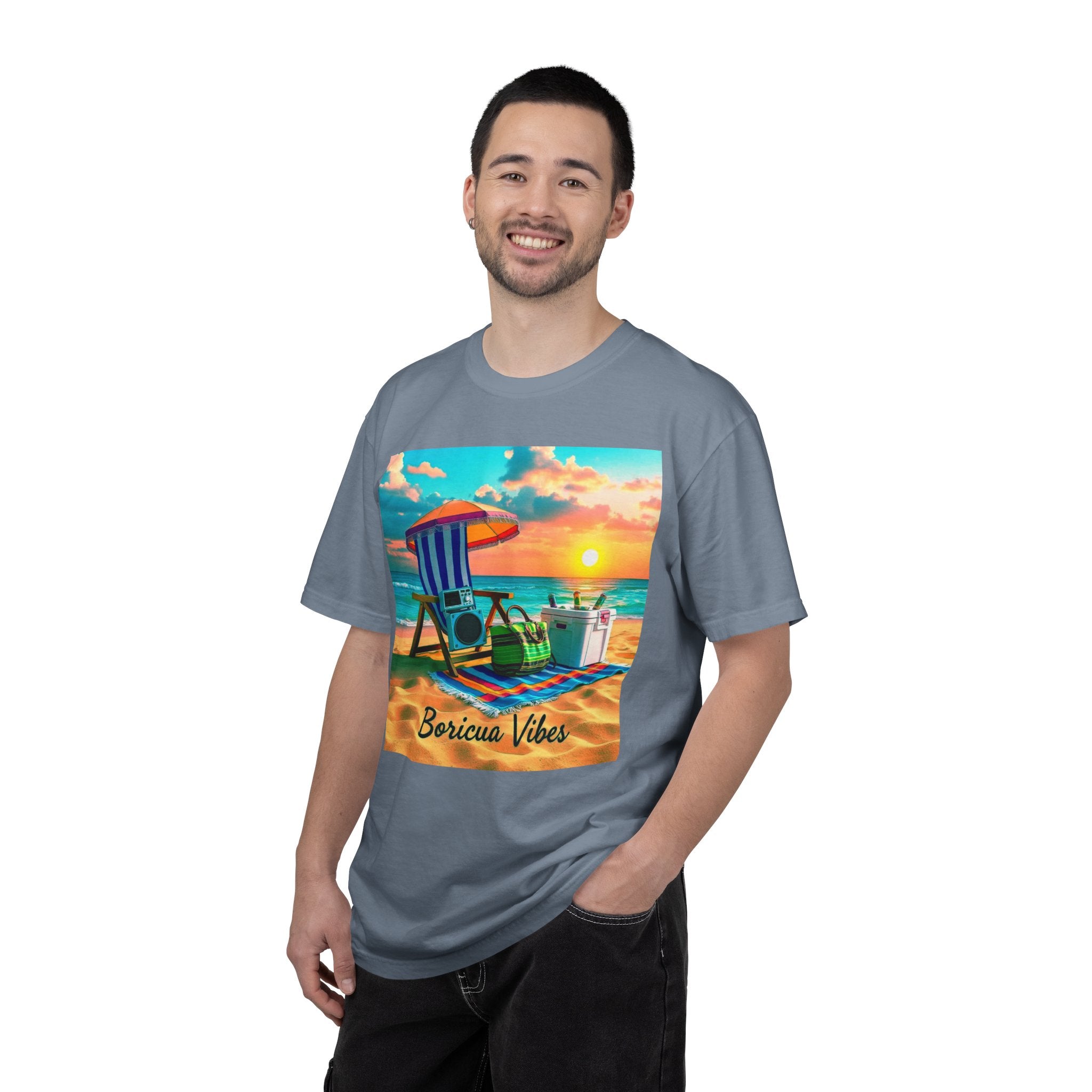 Boricua Vibes Beach T-Shirt — Puerto Rico Sunset Chair Graphic Tee