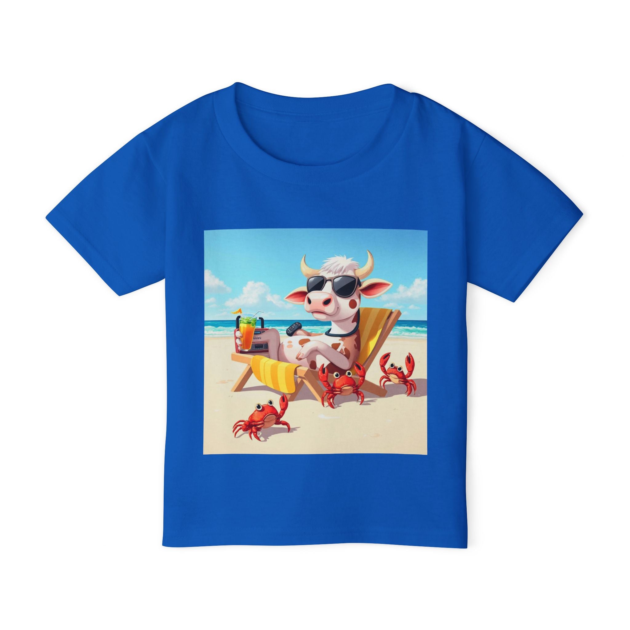 Toddler T-Shirt — Beach Cow in Sunglasses Graphic (Summer Vacation, Kid Tee)