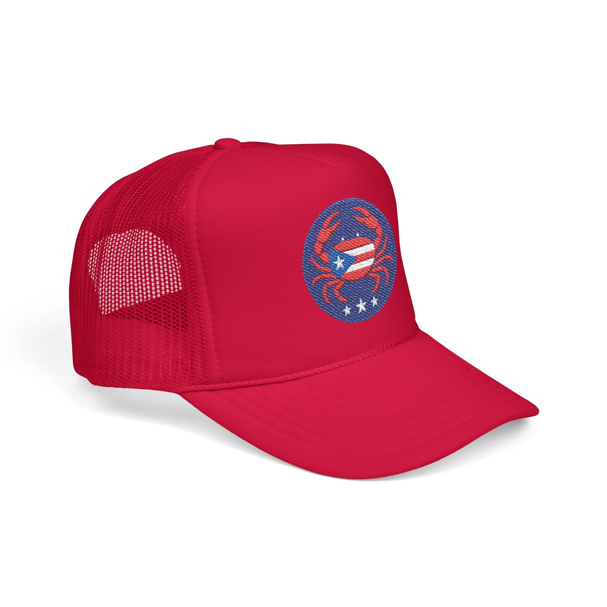 Embroidered Puerto Rico / Crab Trucker Hat — Coastal Mesh Foam Cap
