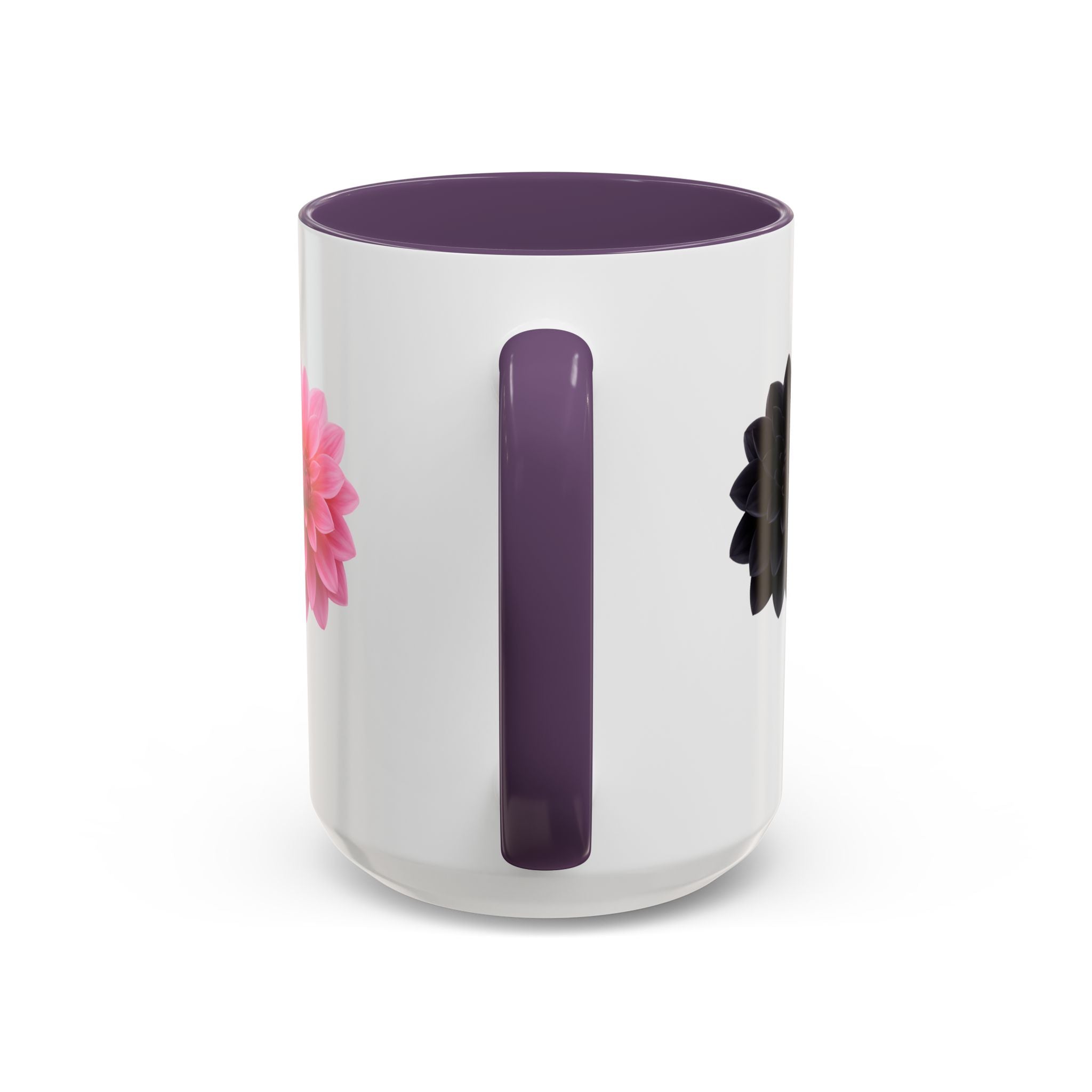 Pink & Black Dahlia Accent Coffee Mug — Floral 11/15oz Ceramic