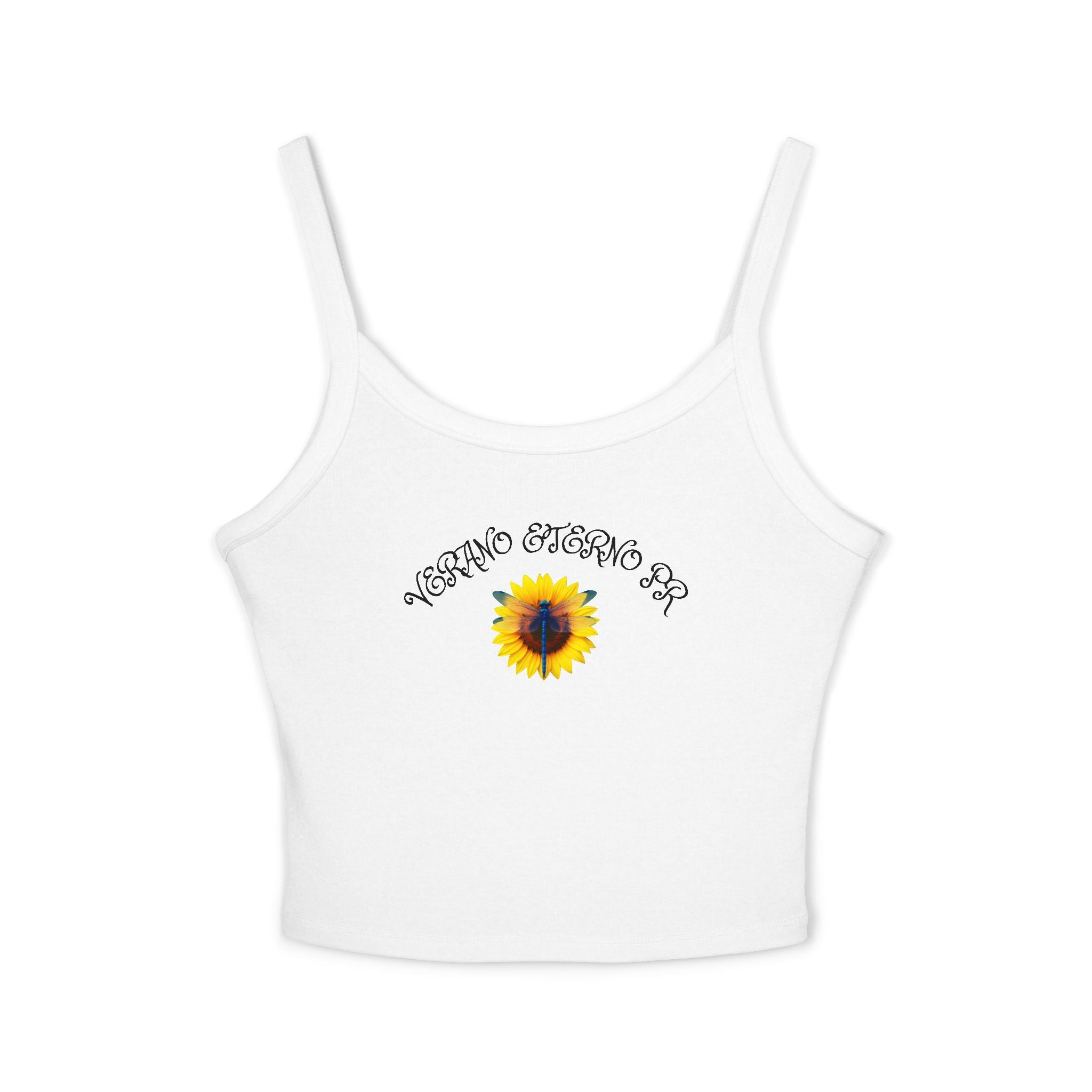 Verano Eterno Puerto Rico Women's Strap Crop Sunflower — Women’s Spaghetti Strap Crop