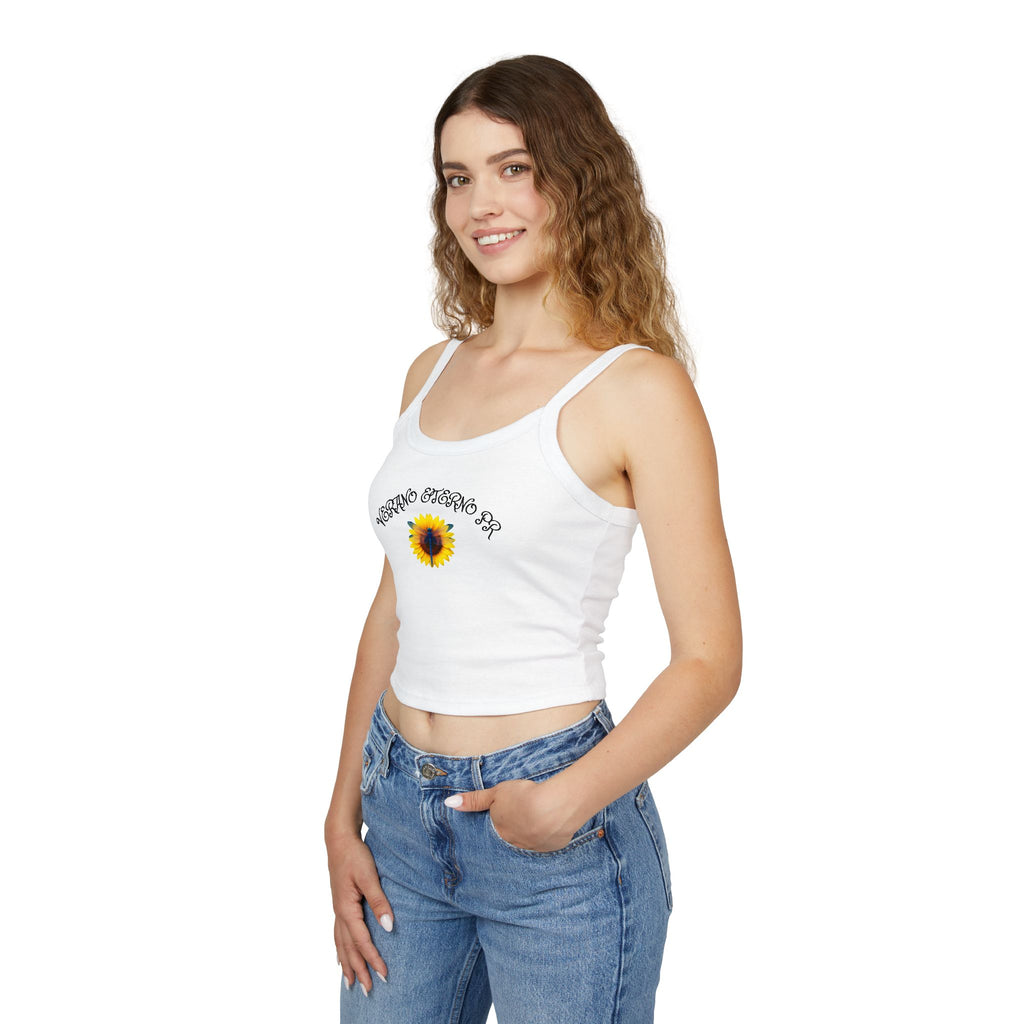 Verano Eterno Puerto Rico Women's Strap Crop Sunflower — Women’s Spaghetti Strap Crop