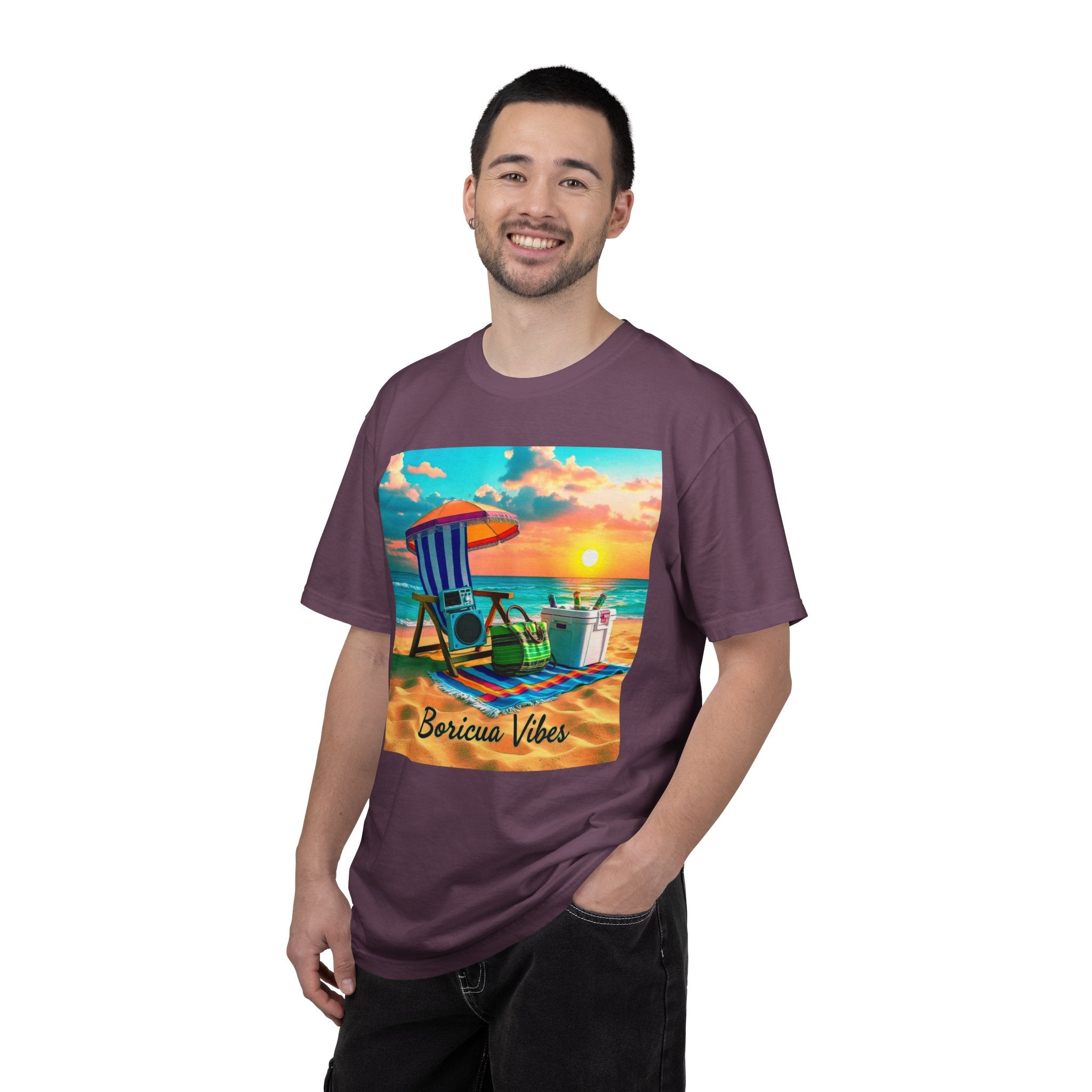 Boricua Vibes Beach T-Shirt — Puerto Rico Sunset Chair Graphic Tee