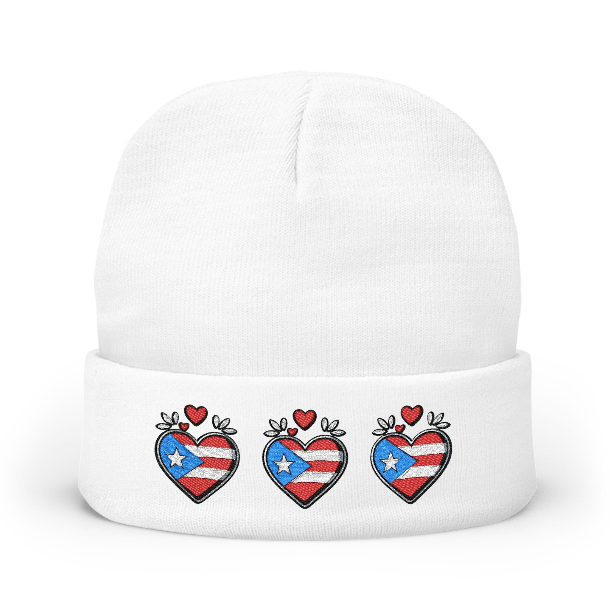 Knit Beanie (Embroidery) - Puerto Rico Flag and Heart Pride