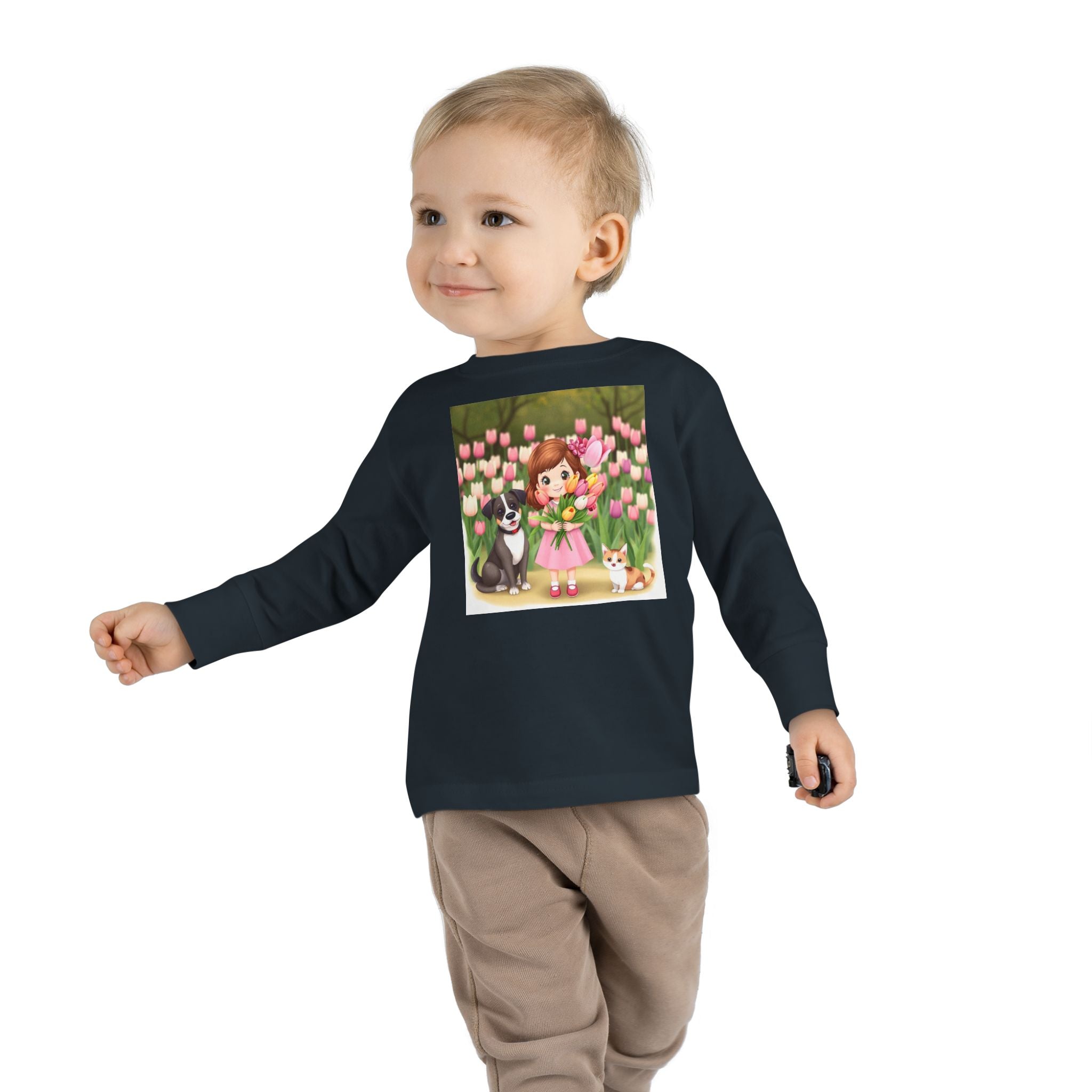 Toddler Long Sleeve Tee — Spring Cat and Dog T- Shirt