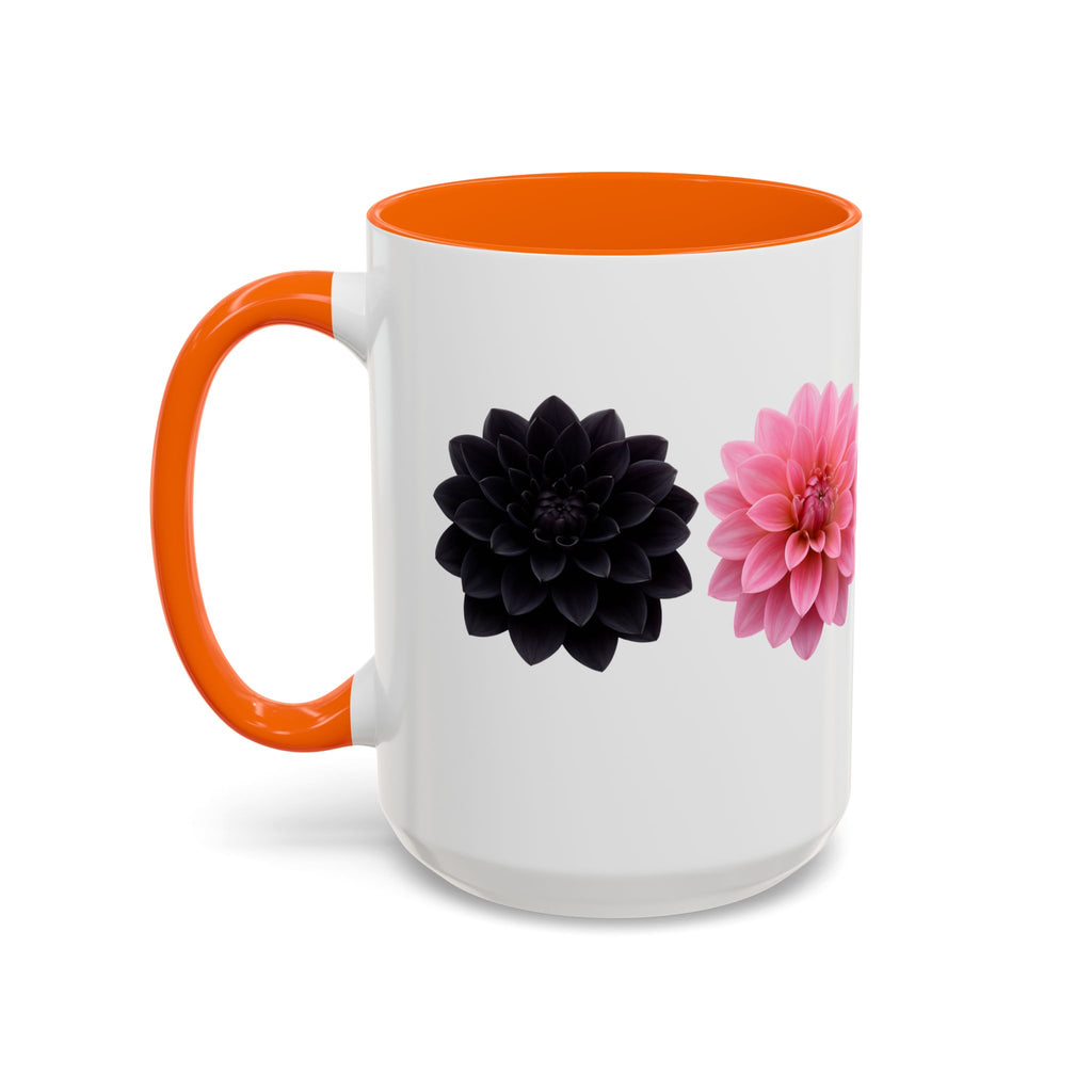 Pink & Black Dahlia Accent Coffee Mug — Floral 11/15oz Ceramic