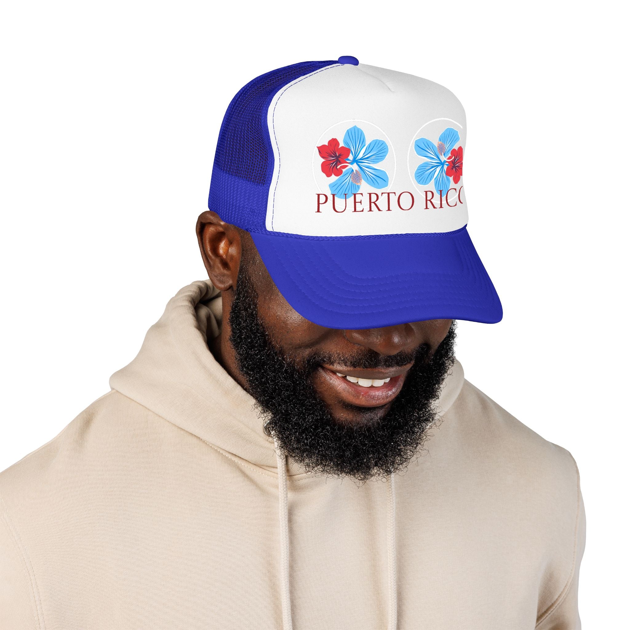 Puerto Rico Hibiscus Trucker Hat - Tropical Beach Foam Cap