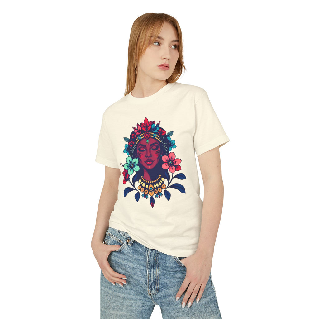Floral Caribbean Tee — Vibrant Botanical Portrait Cotton Shirt