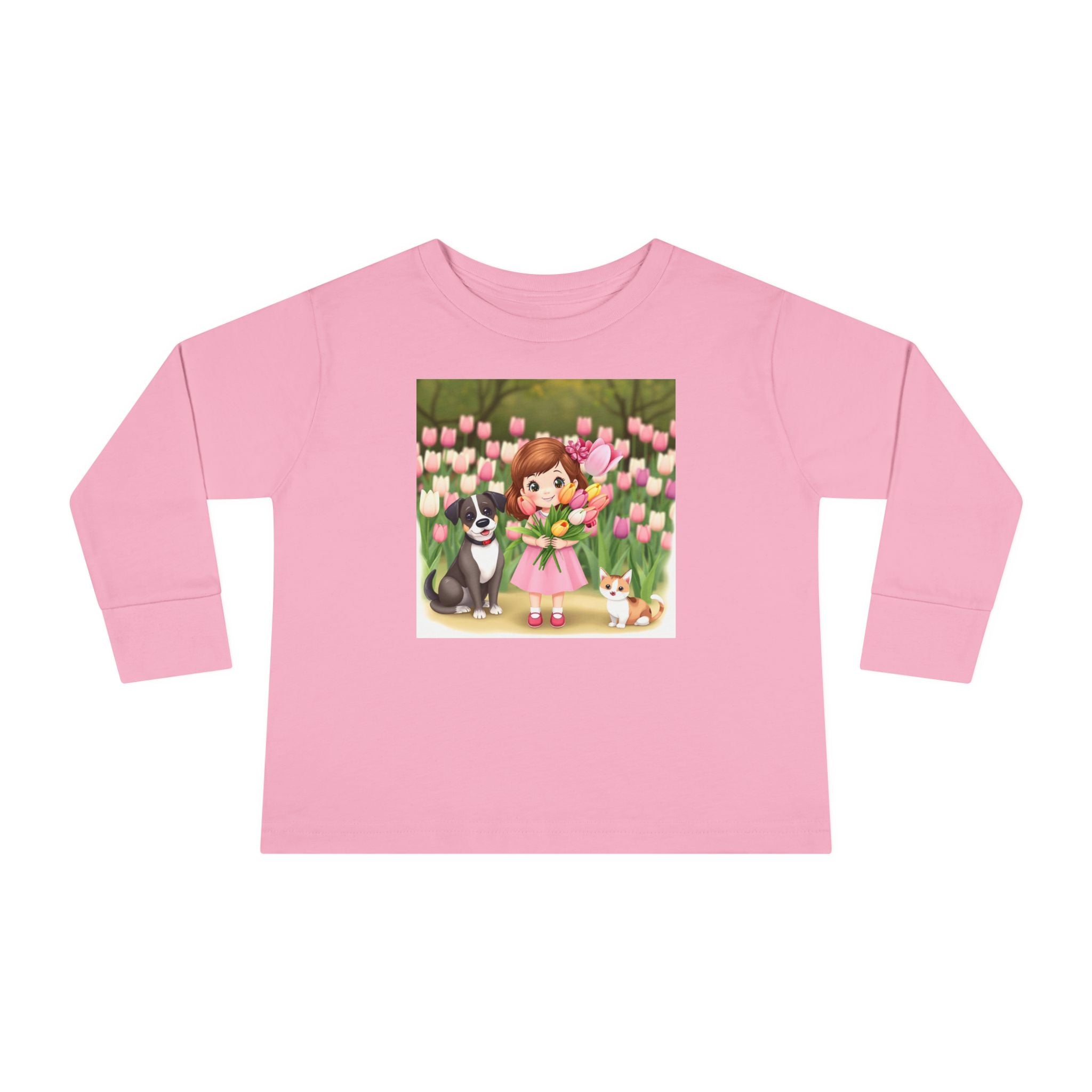 Toddler Long Sleeve Tee — Spring Cat and Dog T- Shirt