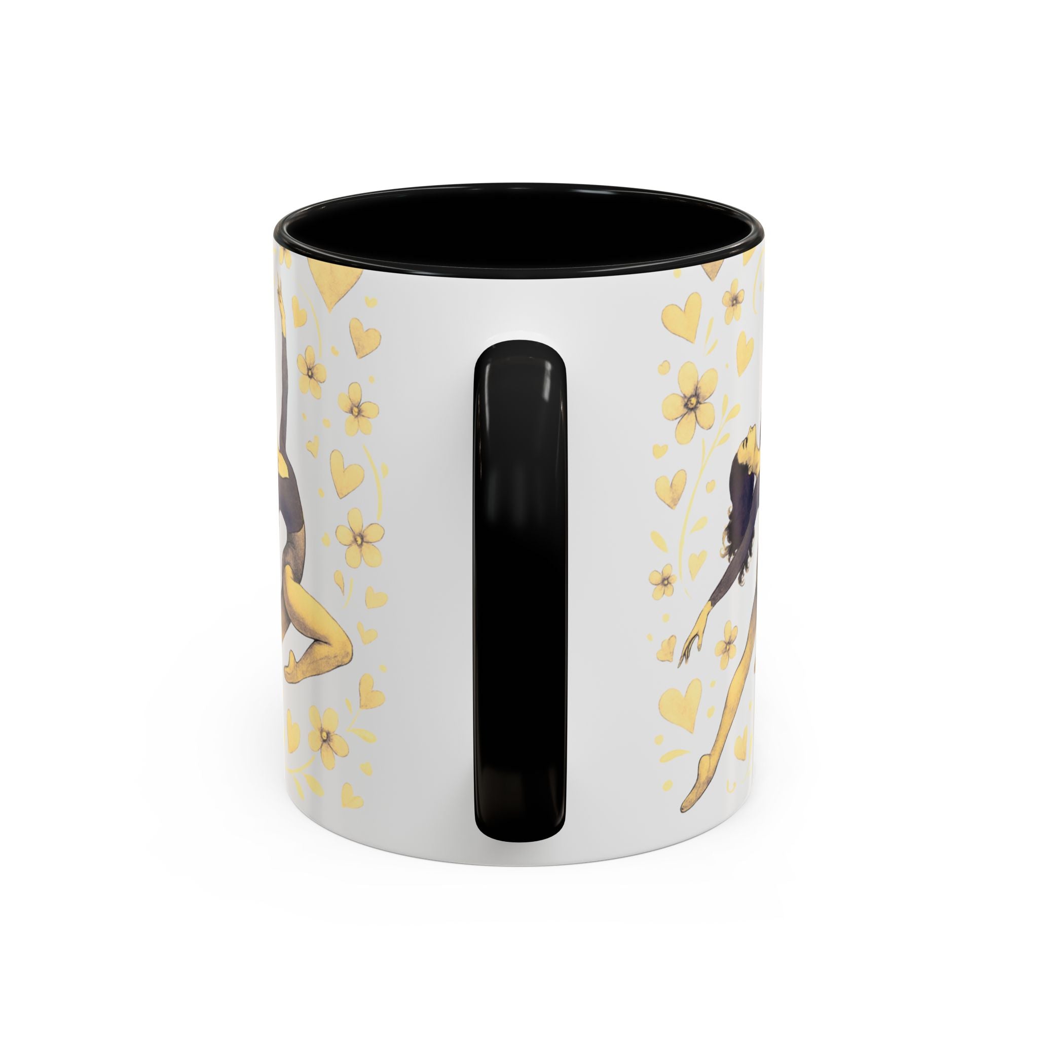 Ballet Dancer Accent Mug – Gold Hearts & Flowers Ceramic Coffee Cup (11/15oz)