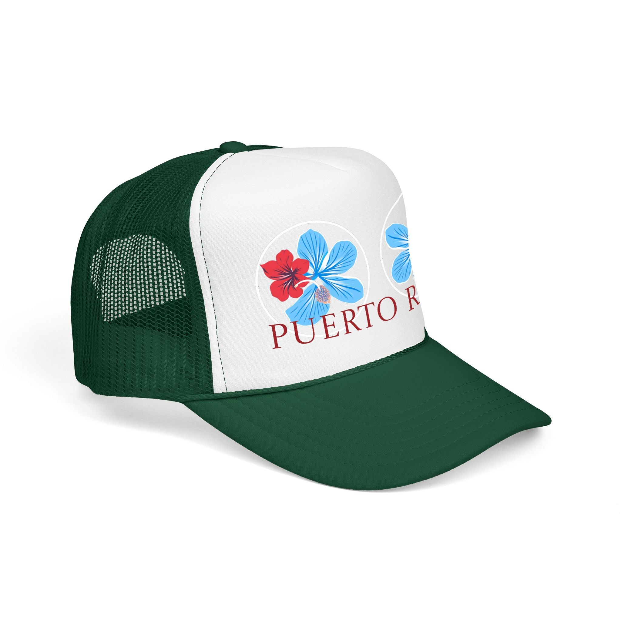 Puerto Rico Hibiscus Trucker Hat - Tropical Beach Foam Cap