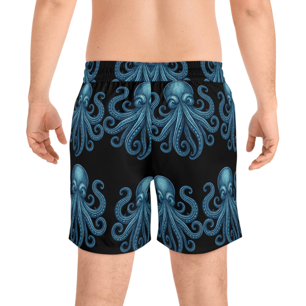 Octopus Print Swim Shorts — Mid-Length Beach Trunks 95% polyester, 5% spandex