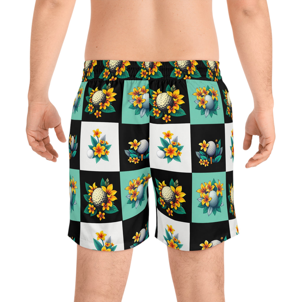 Floral Golf Swim Shorts — Men's Mid-Length Beachwear 95% polyester, 5% spandex