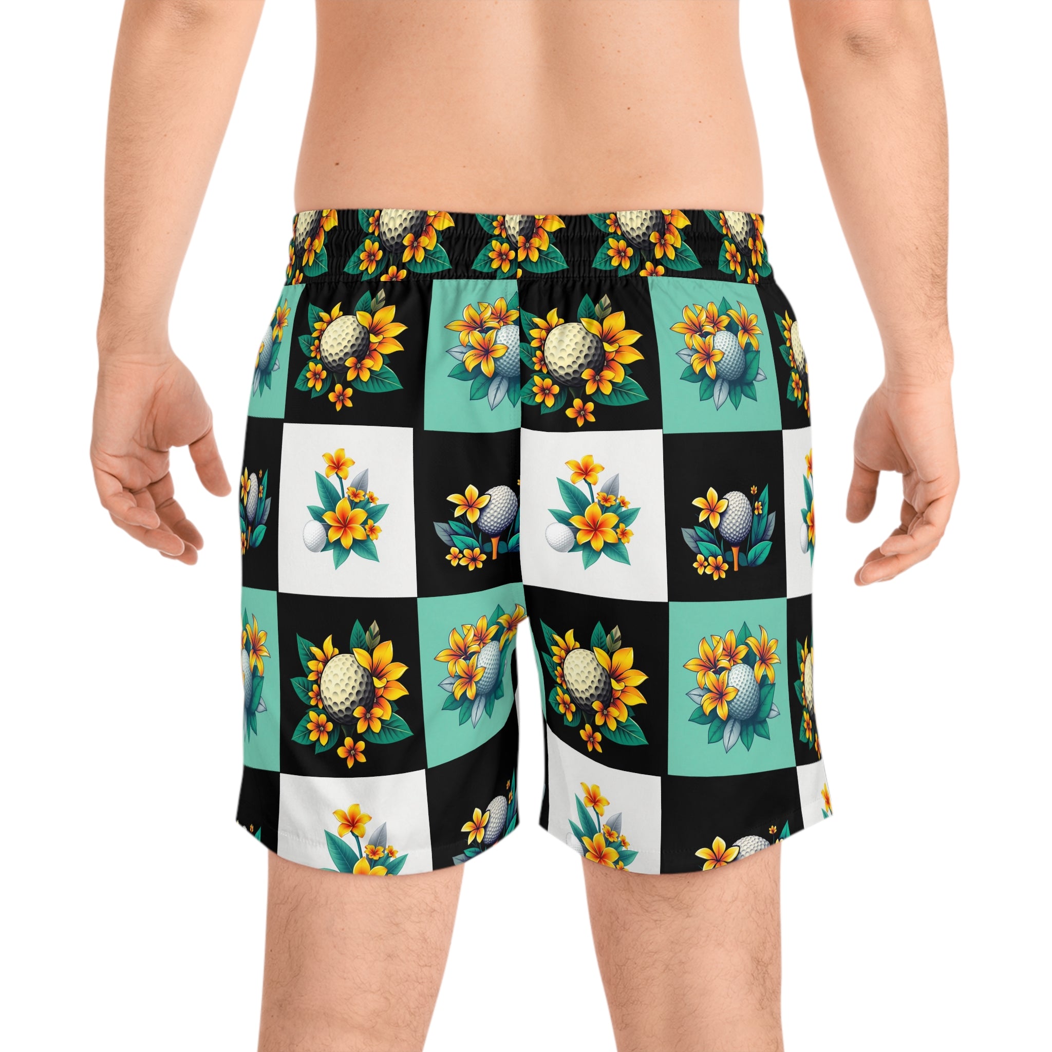 Floral Golf Swim Shorts — Men's Mid-Length Beachwear 95% polyester, 5% spandex