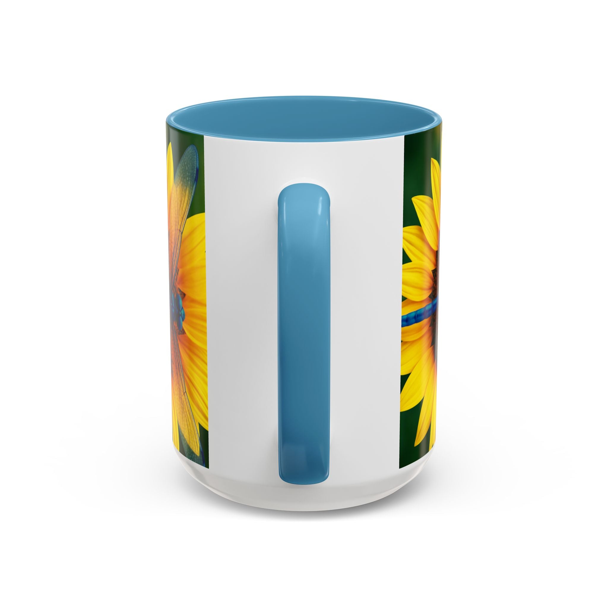 Sunflower & Dragonfly Accent Coffee Mug — Bright Floral Tea Cup (11/15oz)