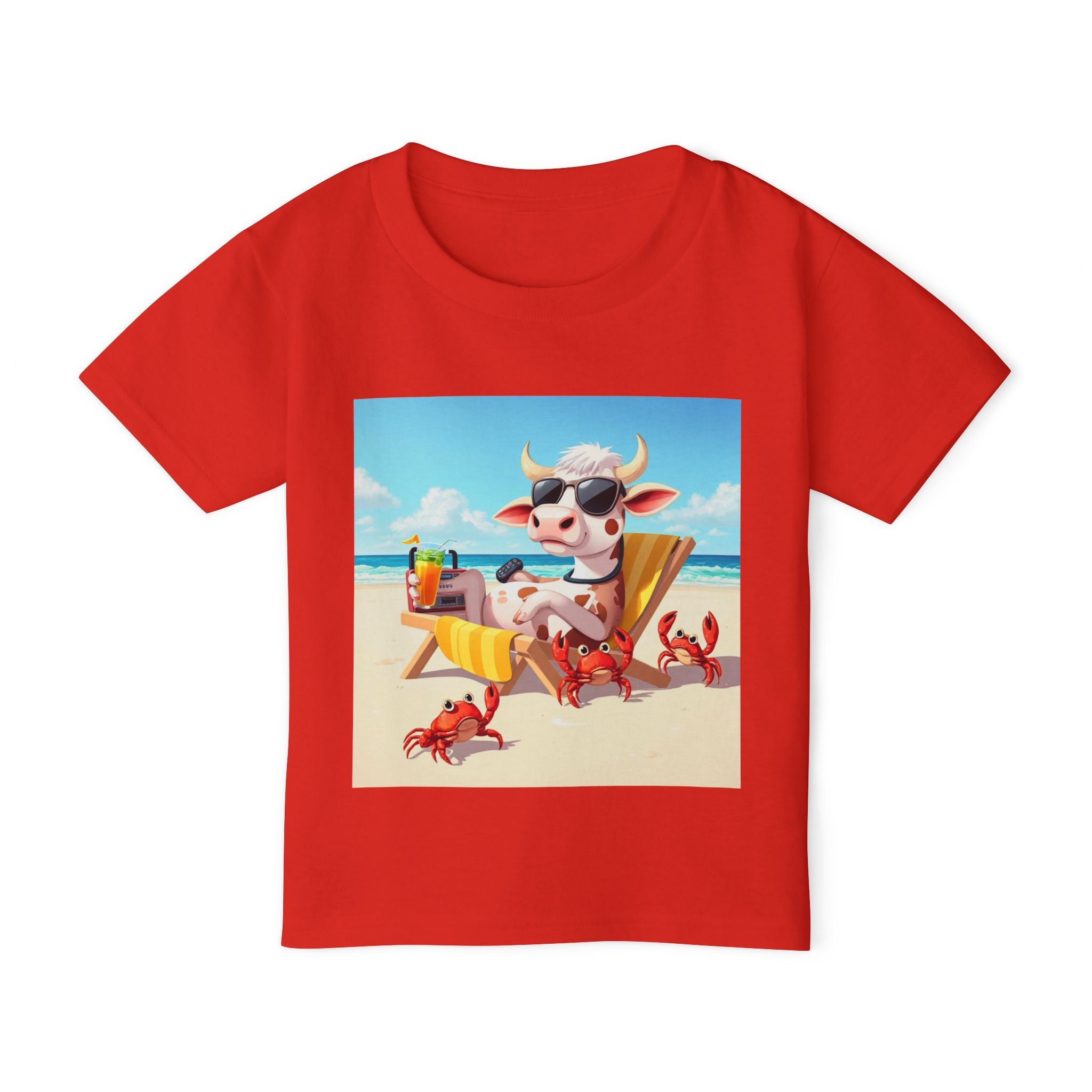 Toddler T-Shirt — Beach Cow in Sunglasses Graphic (Summer Vacation, Kid Tee)