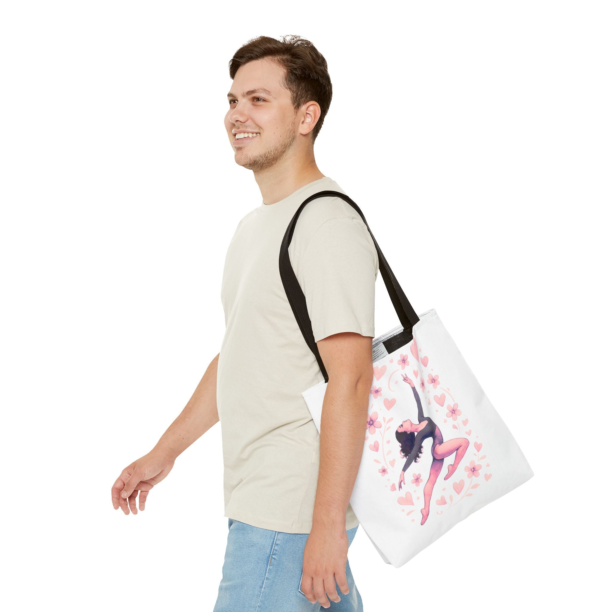 Ballet Dancer Heart Tote Bag — PINK and BLACK Floral Dance AOP Tote