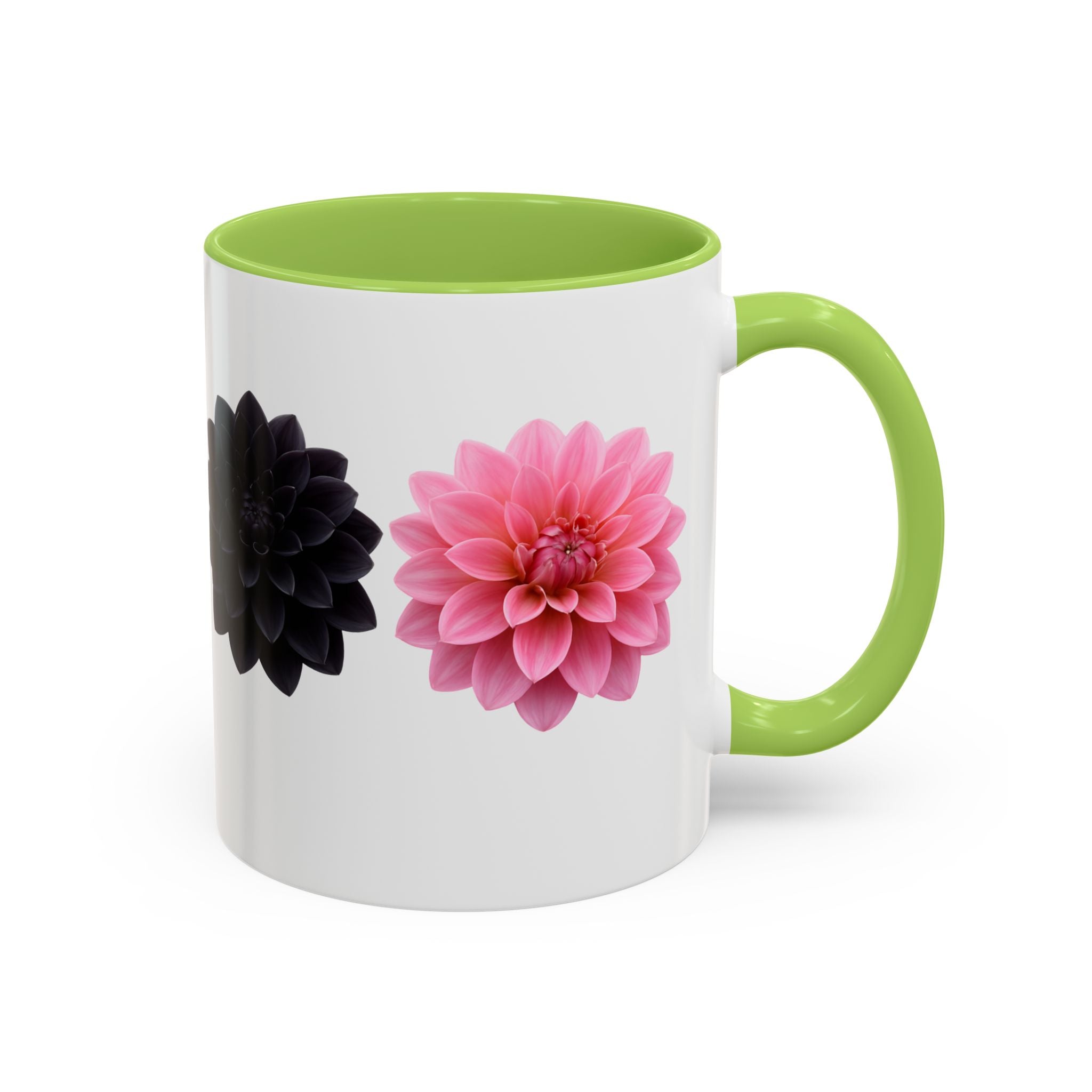 Pink & Black Dahlia Accent Coffee Mug — Floral 11/15oz Ceramic