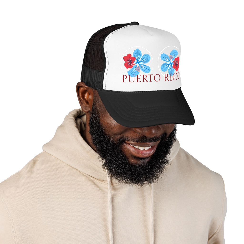 Puerto Rico Hibiscus Trucker Hat - Tropical Beach Foam Cap