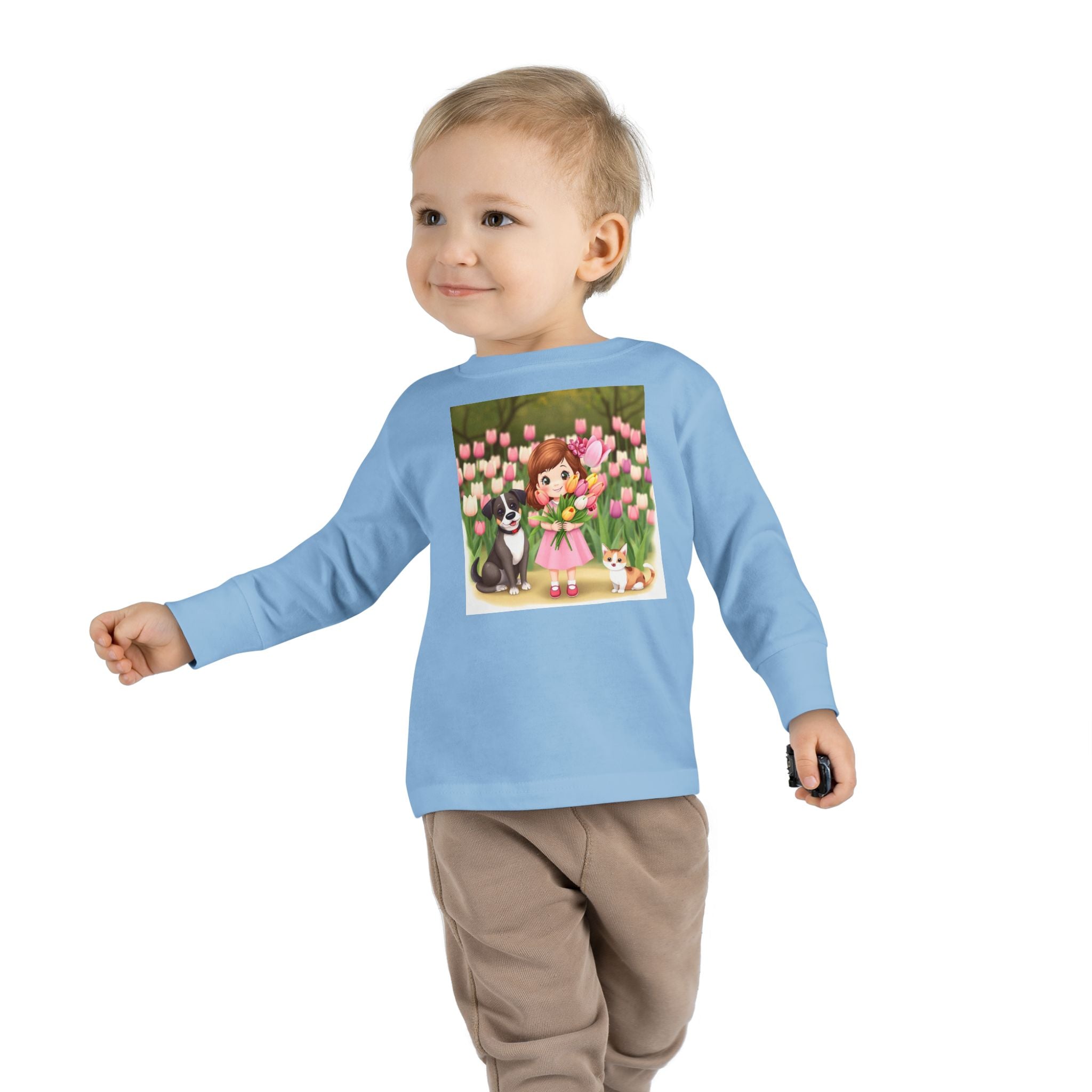 Toddler Long Sleeve Tee — Spring Cat and Dog T- Shirt