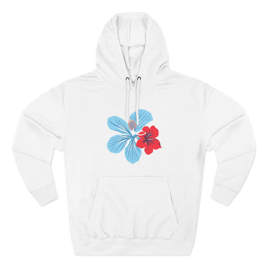 Hibiscus Floral Hoodie — "Azure" Blue & Red Flower Pullover