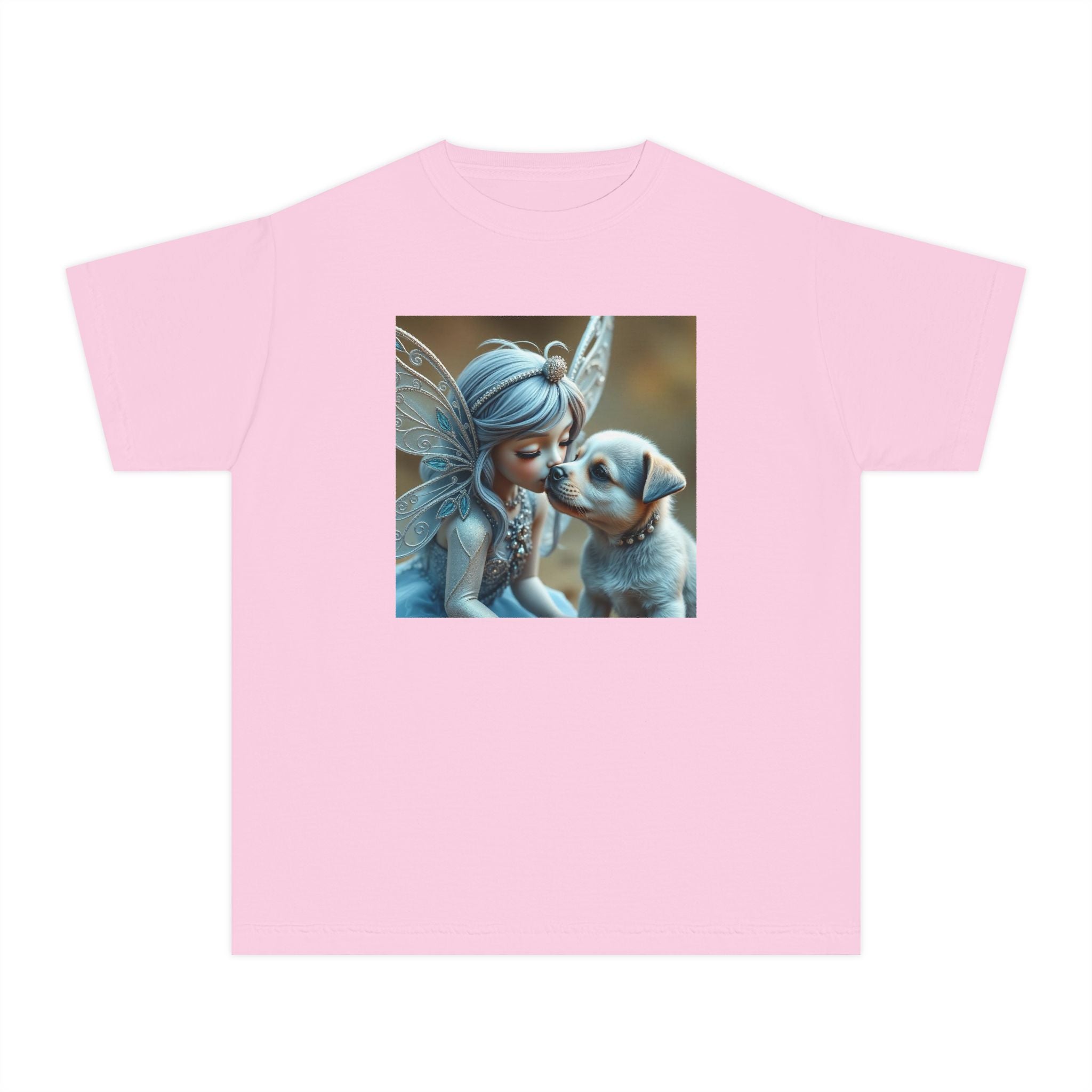 Fairy and Puppy Youth Tee — Whimsical Kids Fantasy T-Shirt