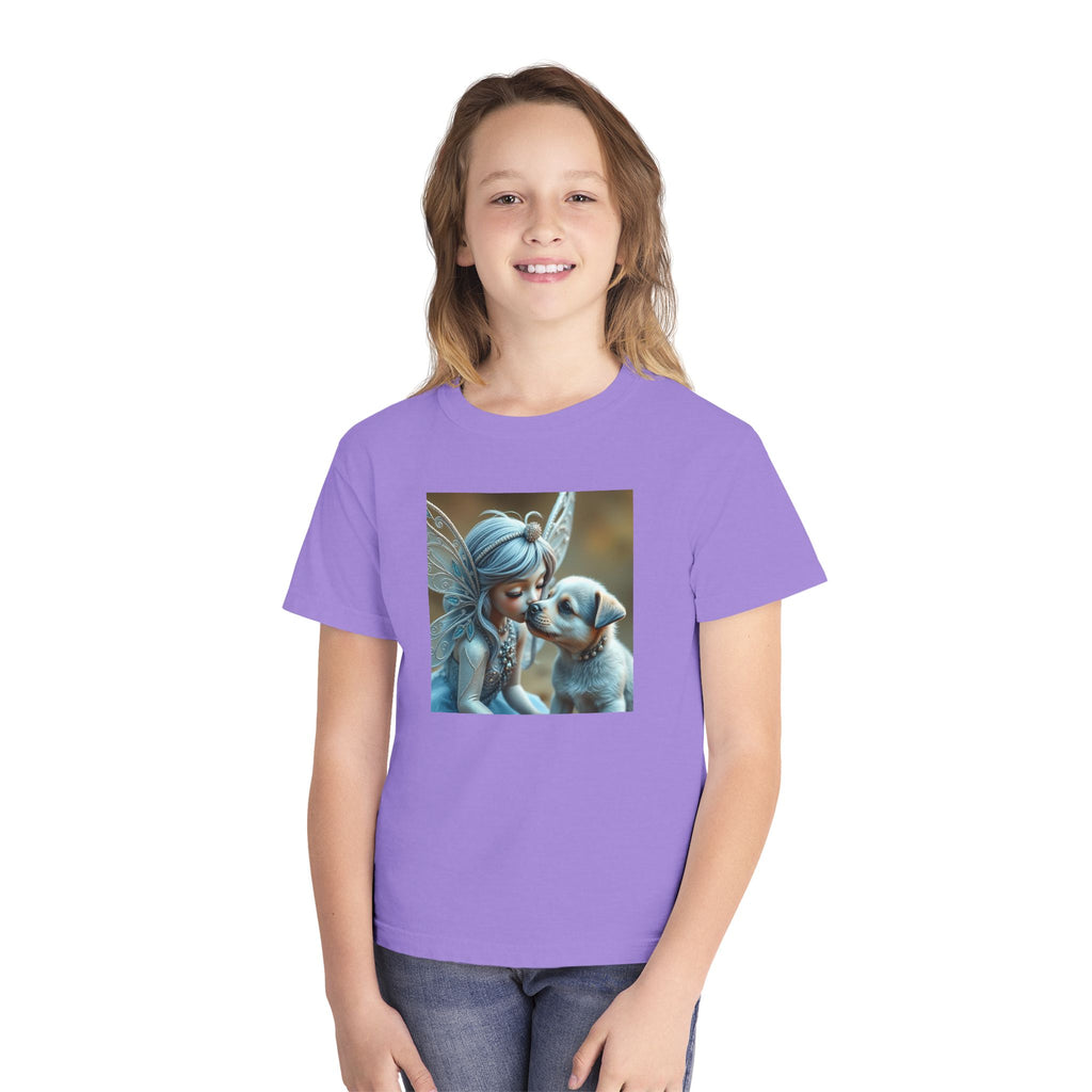 Fairy and Puppy Youth Tee — Whimsical Kids Fantasy T-Shirt
