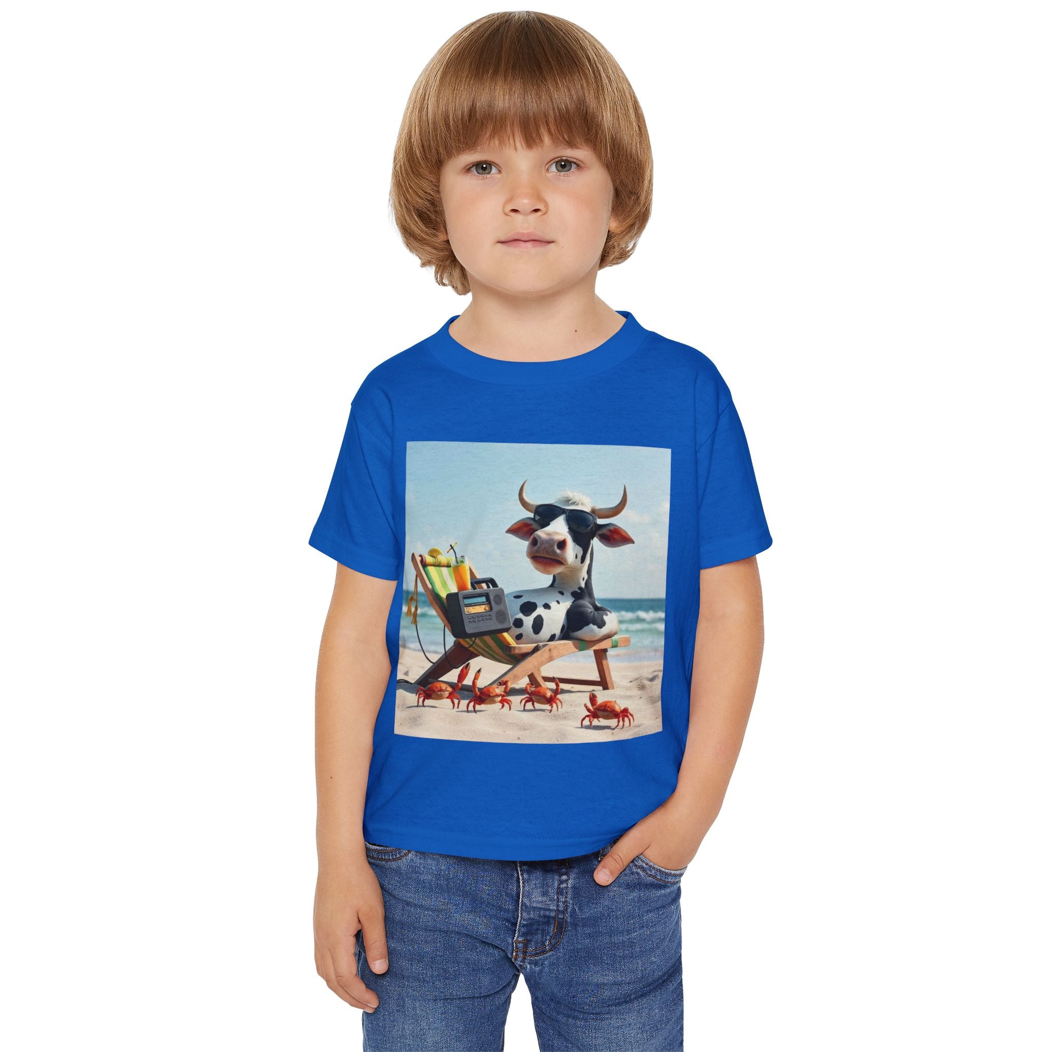 Beach Cow Toddler T‑Shirt — Cute Cow on Beach with Crabs Kids Tee