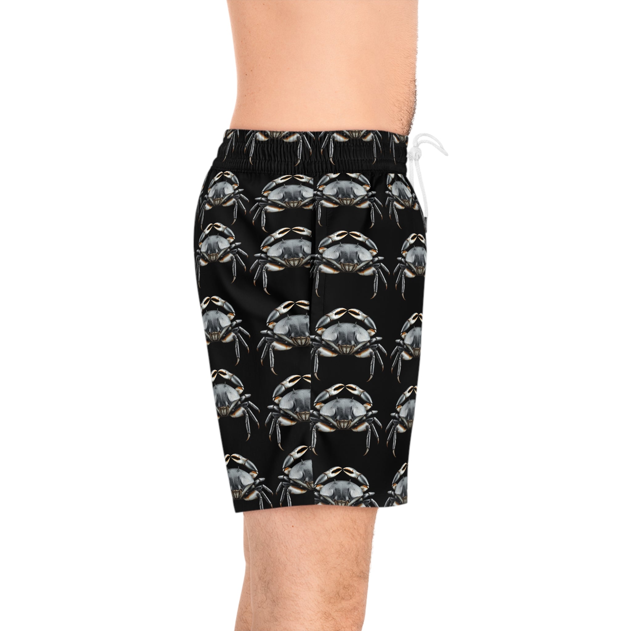 Crab Pattern Men's Swimwear – Black Coastal Trunks - 95% polyester, 5% spandex