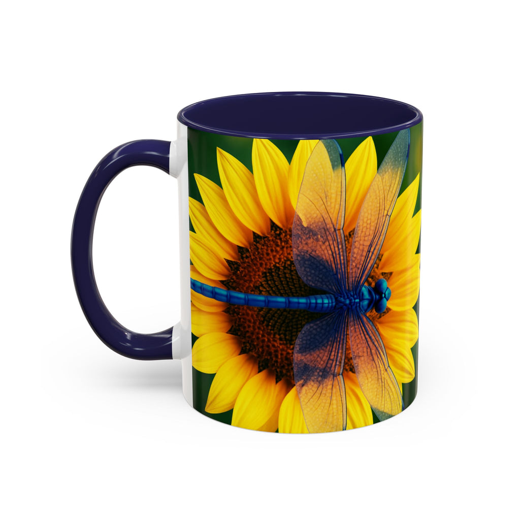 Sunflower & Dragonfly Accent Coffee Mug — Bright Floral Tea Cup (11/15oz)