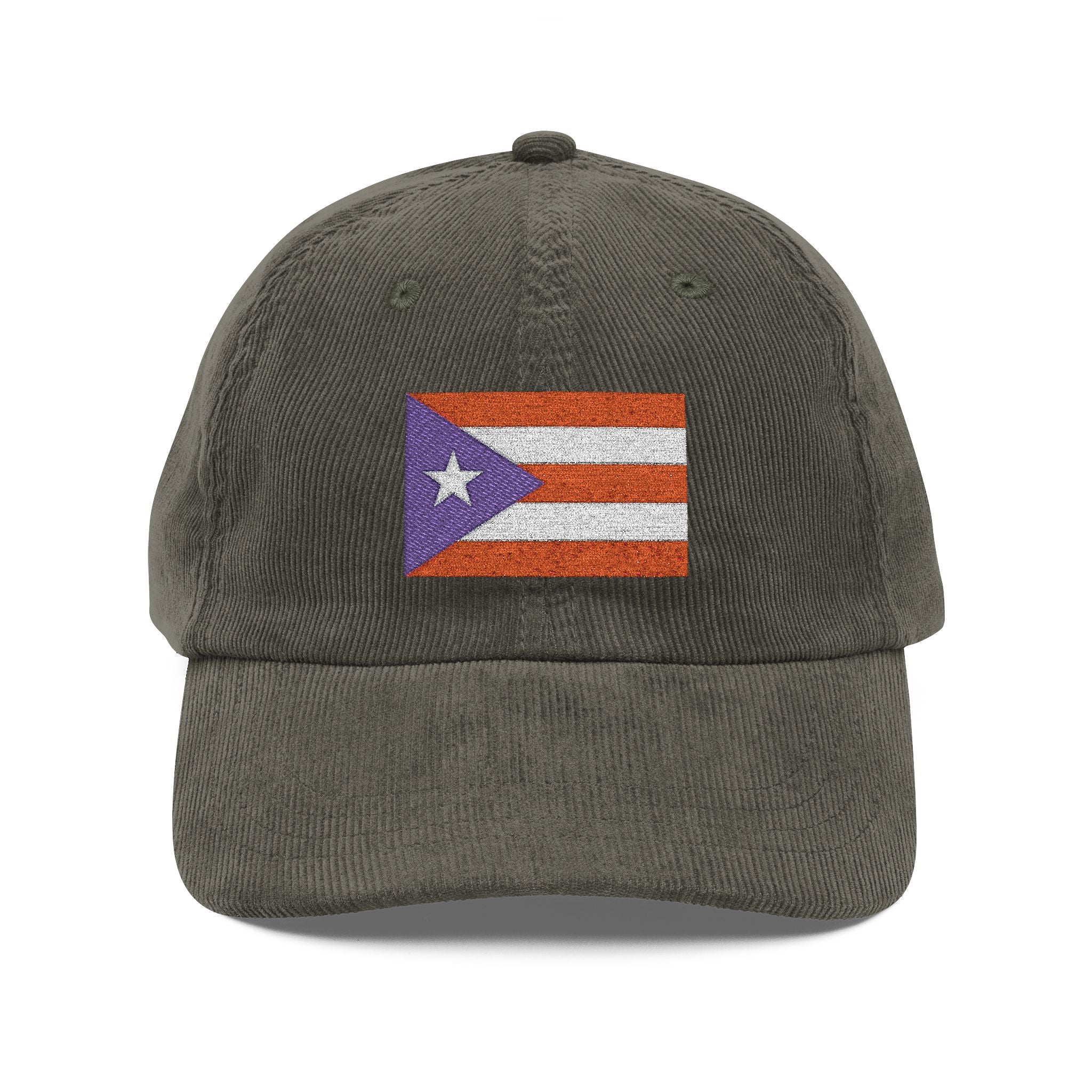 Vintage Corduroy Cap — Embroidered Puerto Rico Flag Themed Hat