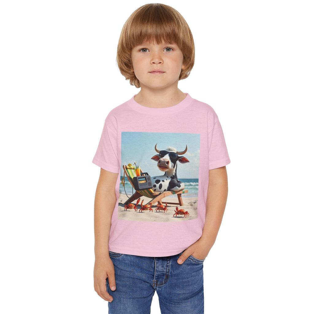 Beach Cow Toddler T‑Shirt — Cute Cow on Beach with Crabs Kids Tee