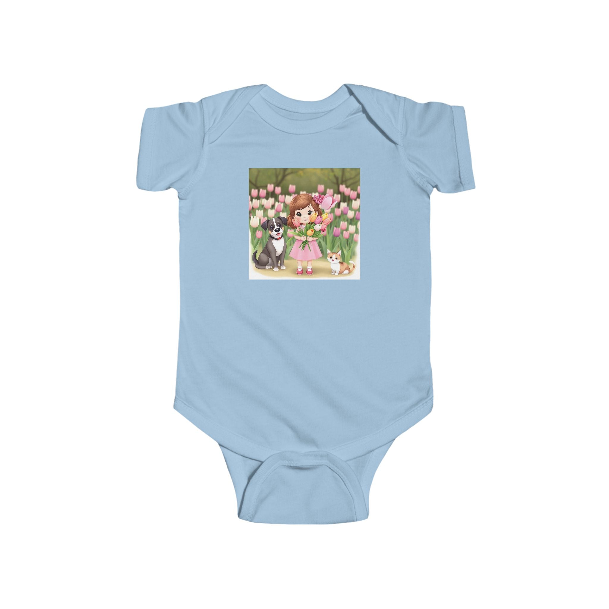Girl Spring Baby Bodysuit - Spring Cat and Dog Bunny Infant One-Piece