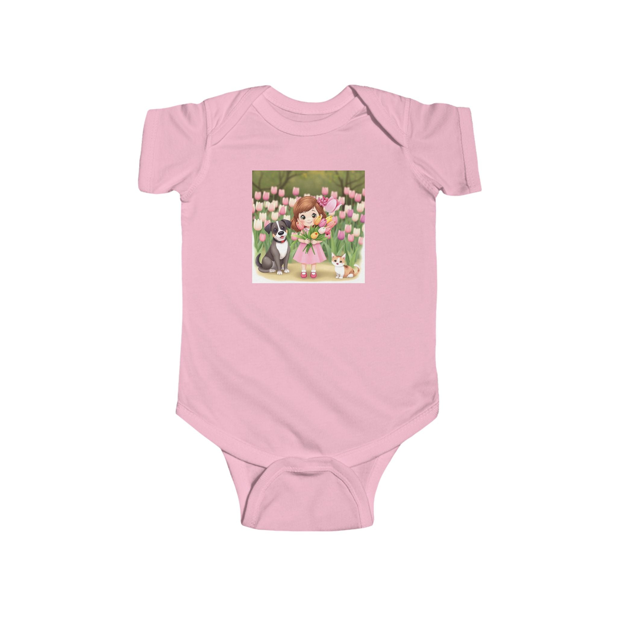 Girl Spring Baby Bodysuit - Spring Cat and Dog Bunny Infant One-Piece