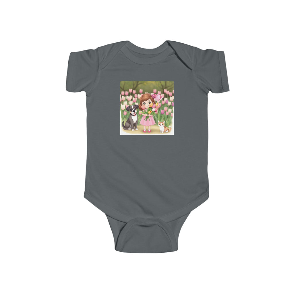 Girl Spring Baby Bodysuit - Spring Cat and Dog Bunny Infant One-Piece