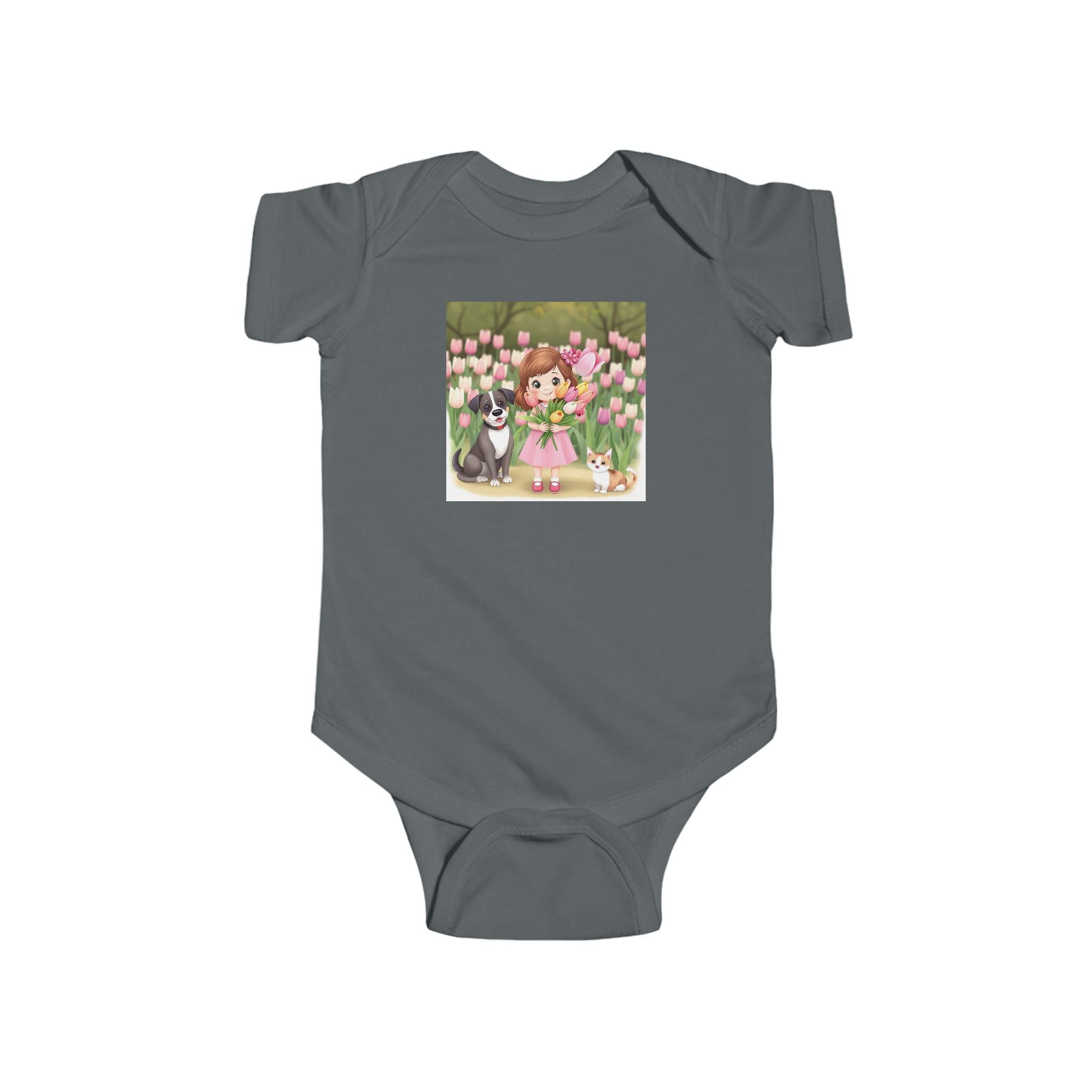 Girl Spring Baby Bodysuit - Spring Cat and Dog Bunny Infant One-Piece