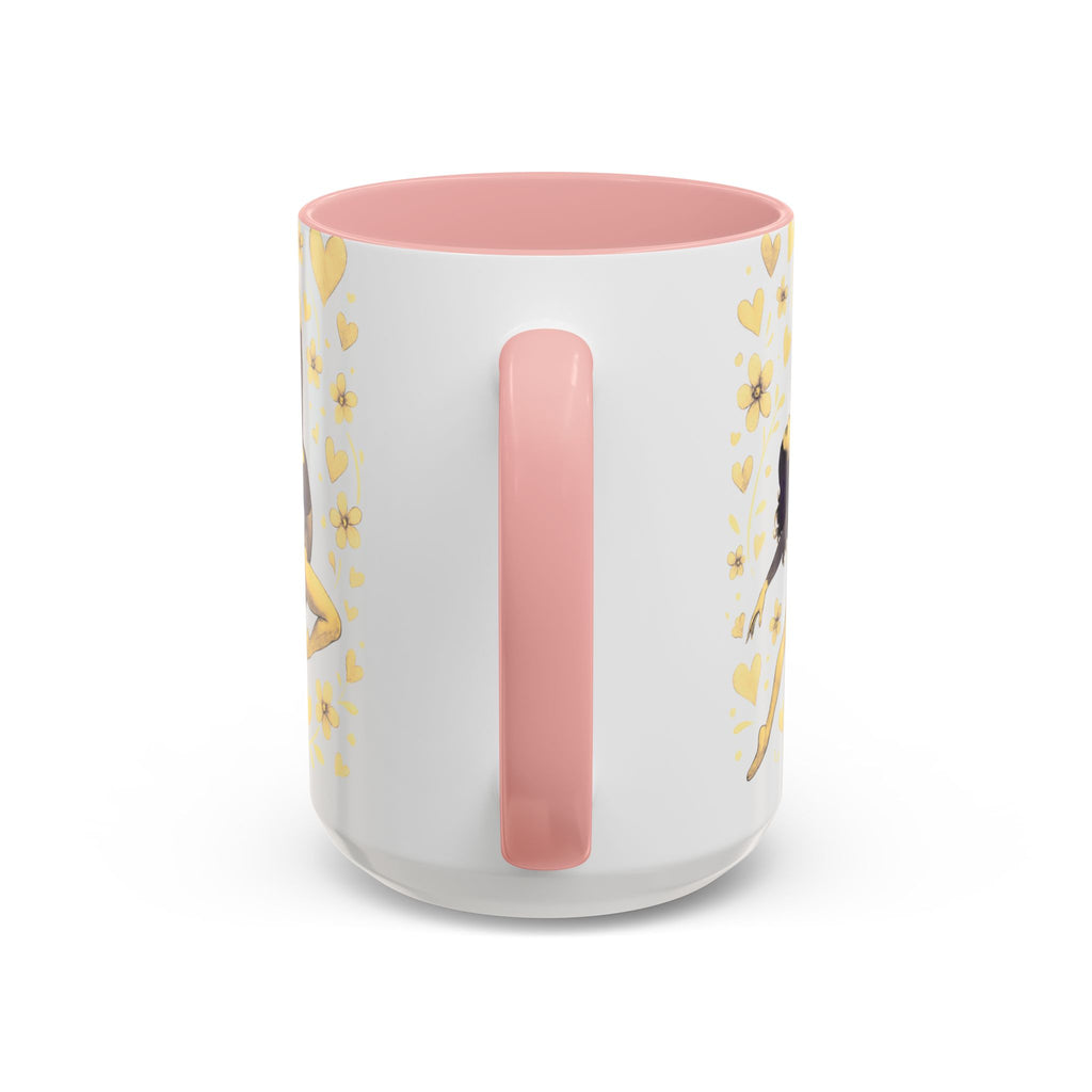 Ballet Dancer Accent Mug – Gold Hearts & Flowers Ceramic Coffee Cup (11/15oz)