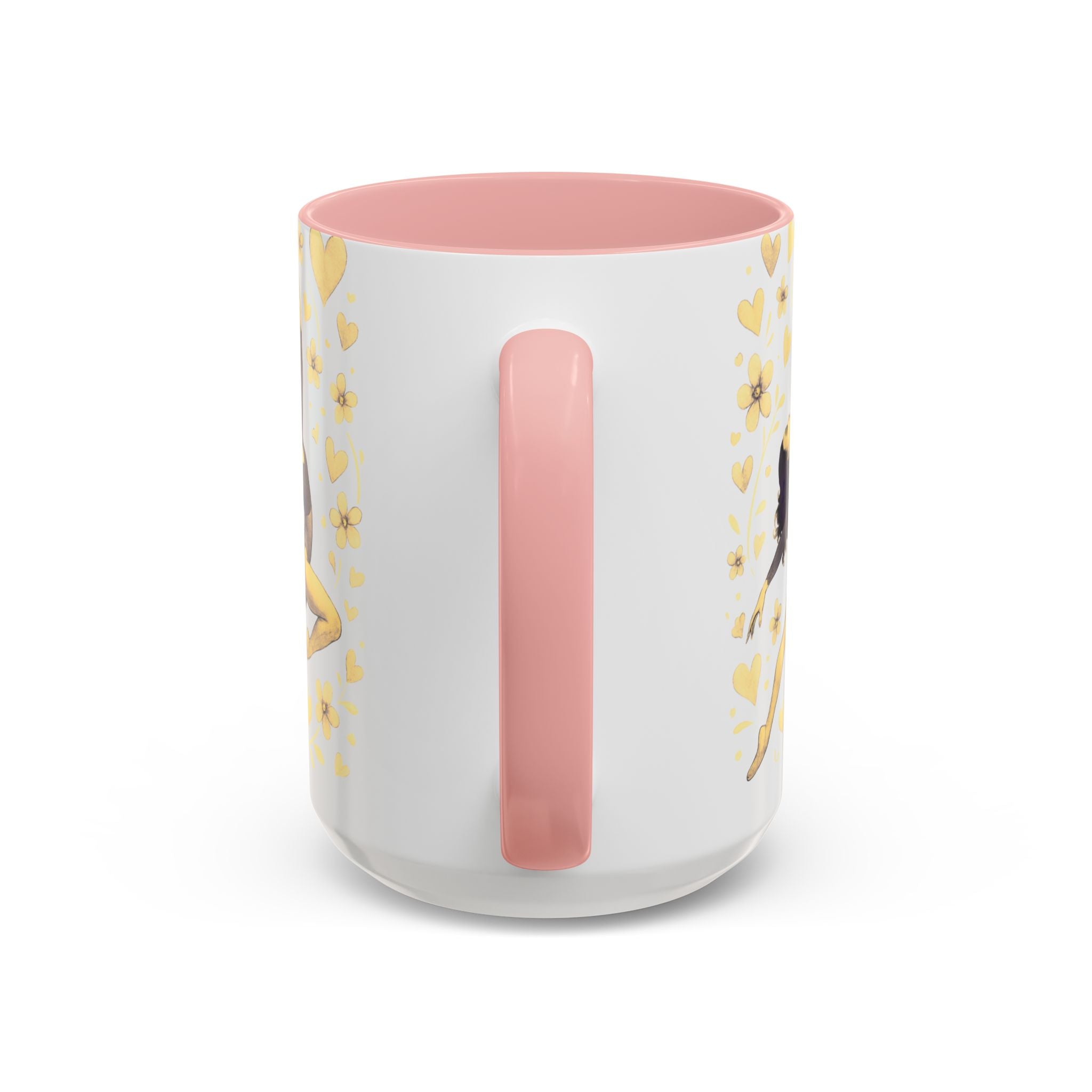 Ballet Dancer Accent Mug – Gold Hearts & Flowers Ceramic Coffee Cup (11/15oz)