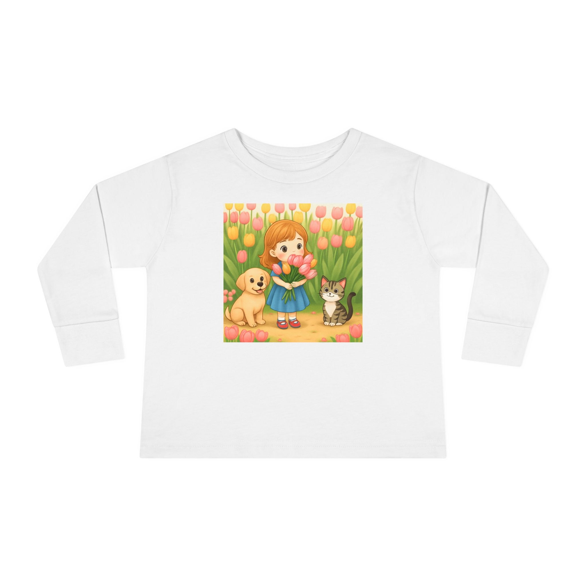 Toddler Long Sleeve Tee — Spring Cat and Dog Graphic