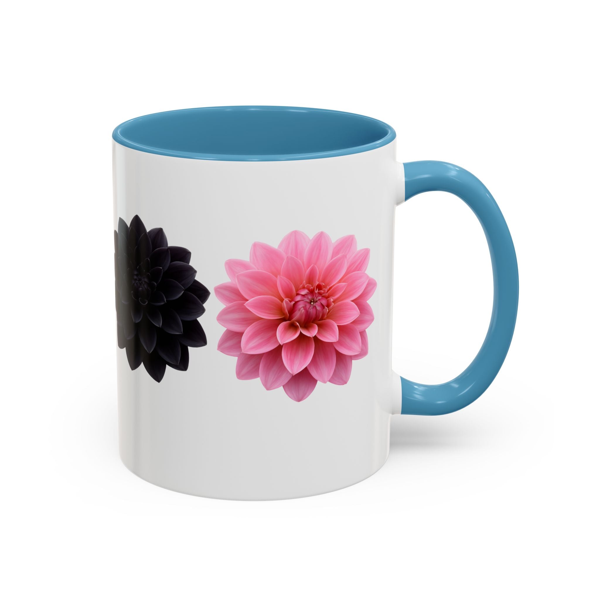 Pink & Black Dahlia Accent Coffee Mug — Floral 11/15oz Ceramic