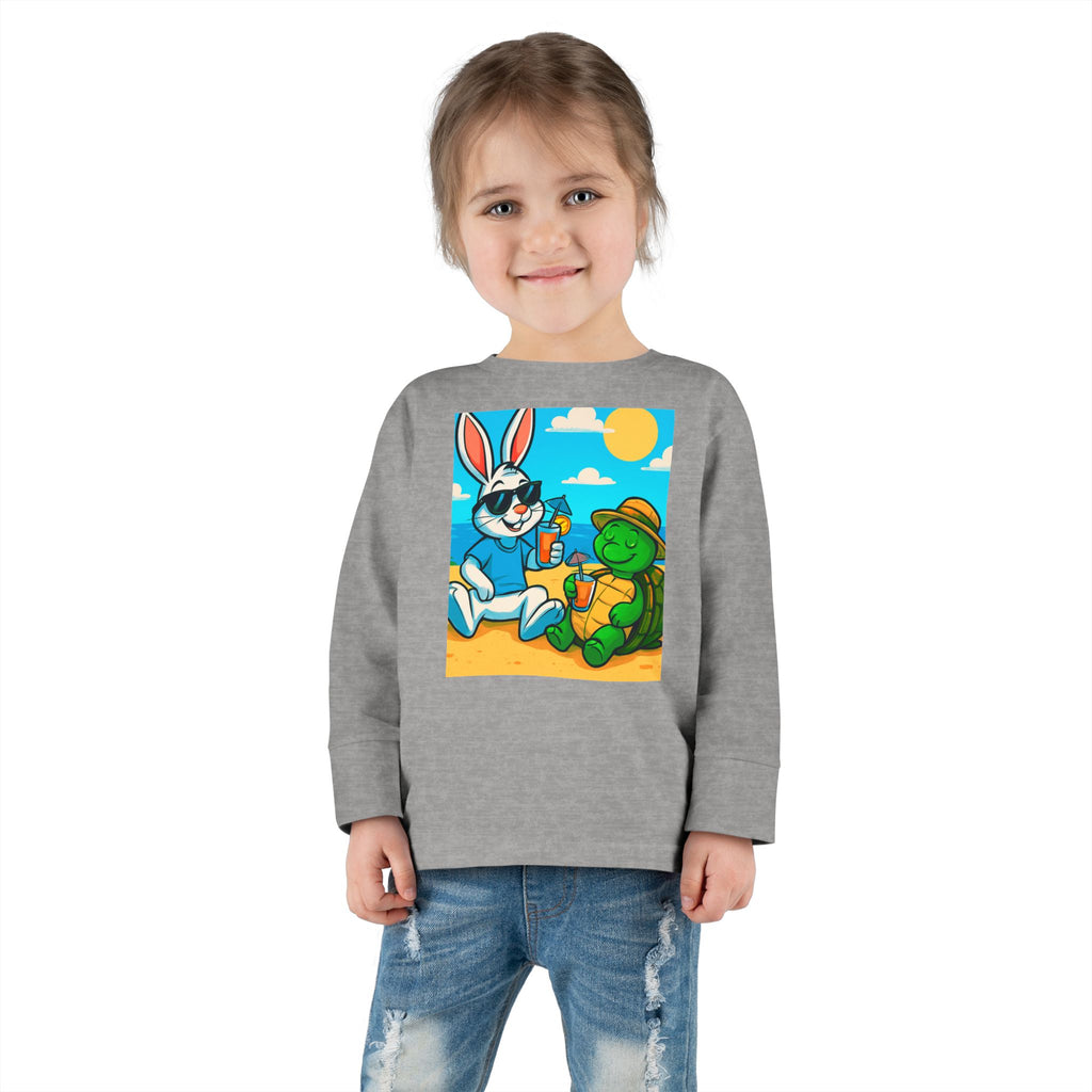 Cute Bunny & Turtle Beach Toddler Long Sleeve Tee